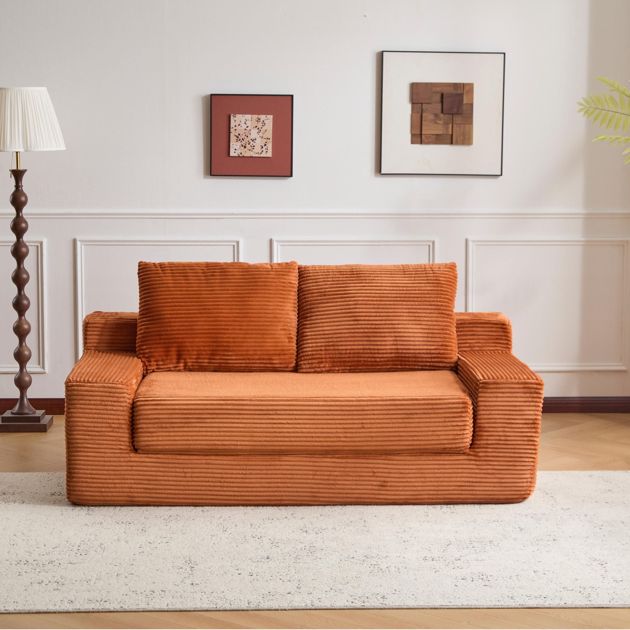Comfortable Deep Seat Loveseat Sofa Bed, Reversible Cushion With Pillows