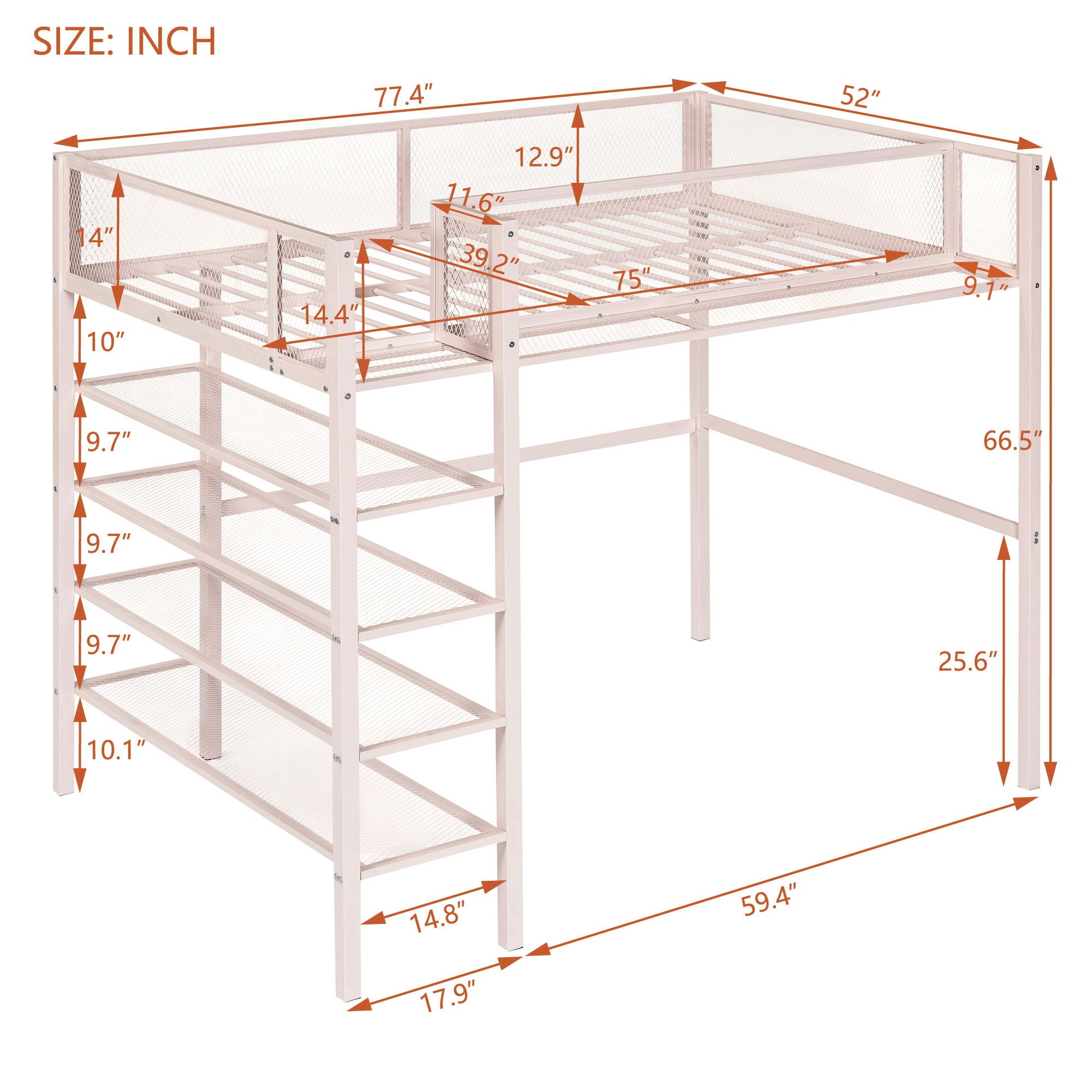 Loft Bed With 4 Tier Shelves And Storage