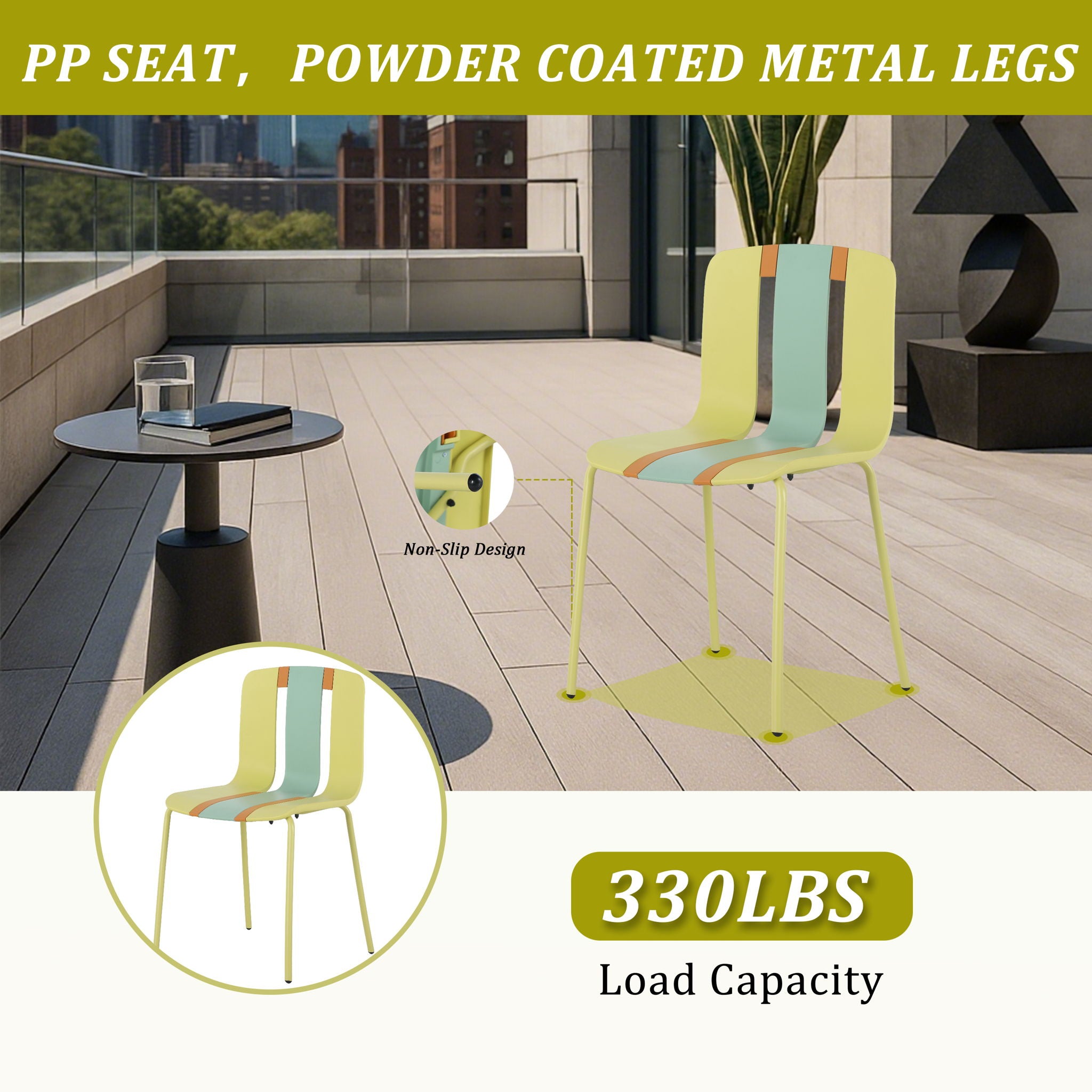 4 Piece Set Of Modern Striped Color Blocking Single Chairs With Round Table