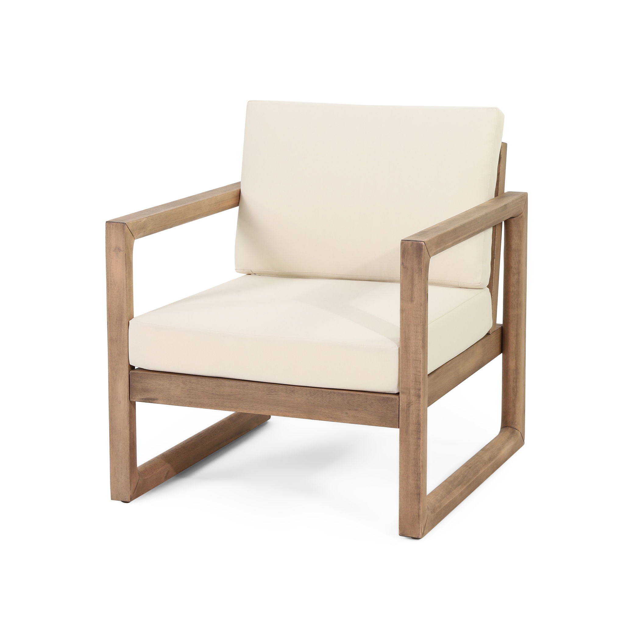 Outdoor Acacia Wood Patio Club Chair, Wood Patio Furniture, Waterproof Thick Cushion Deep Seating For Porch - Brown Wash / Beige
