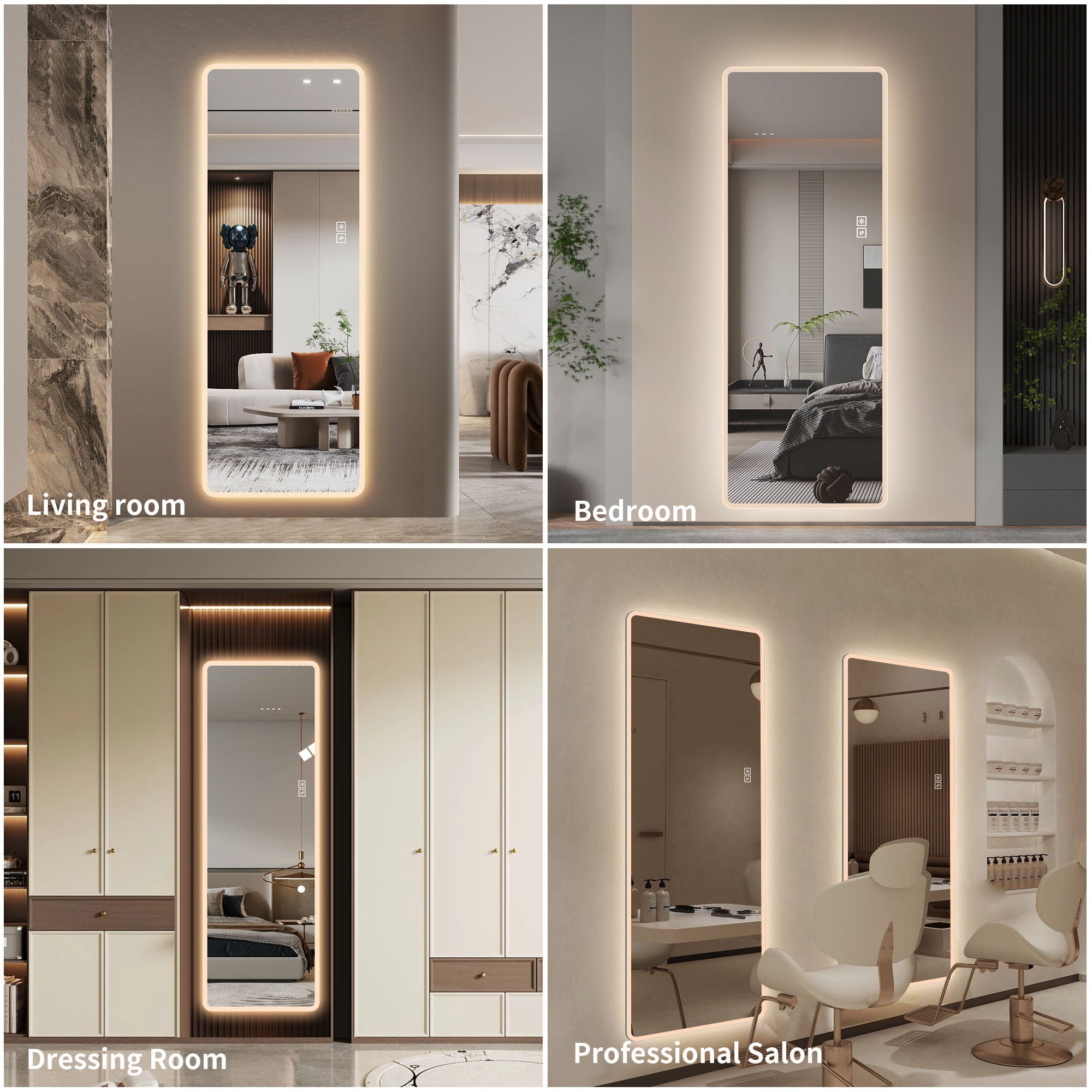 LED Full Length Mirror With Lights, Wall Mounted Full Body Mirror, Dimmable 3 Color Lighting, Anti Fog, Shatter Proof, Memory Function - Clear