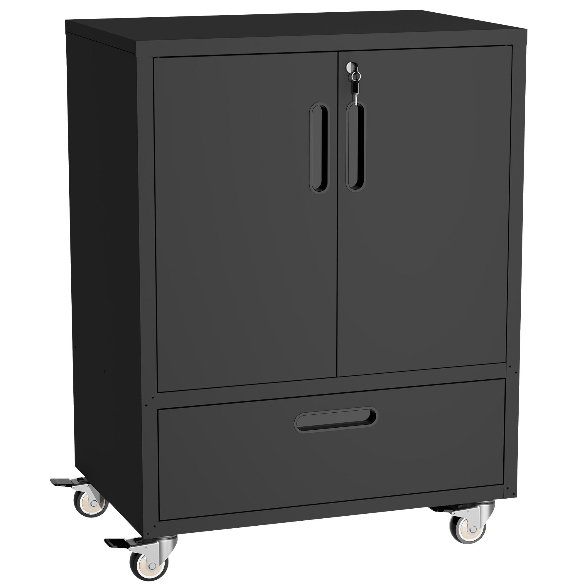 Mobile Tool Cart With Lockable Casters, Heavy-Duty Storage Organizer - Black