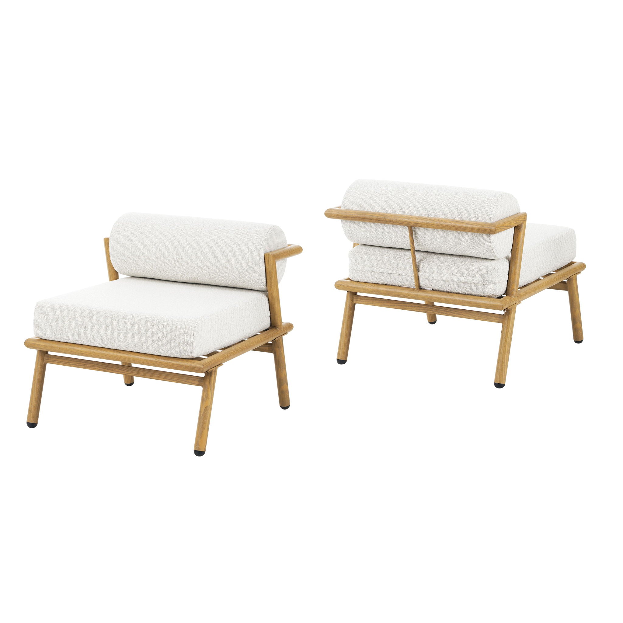 La Fiora - Outdoor Patio Iron Club Chair (Set of 2) - Off White / Teak
