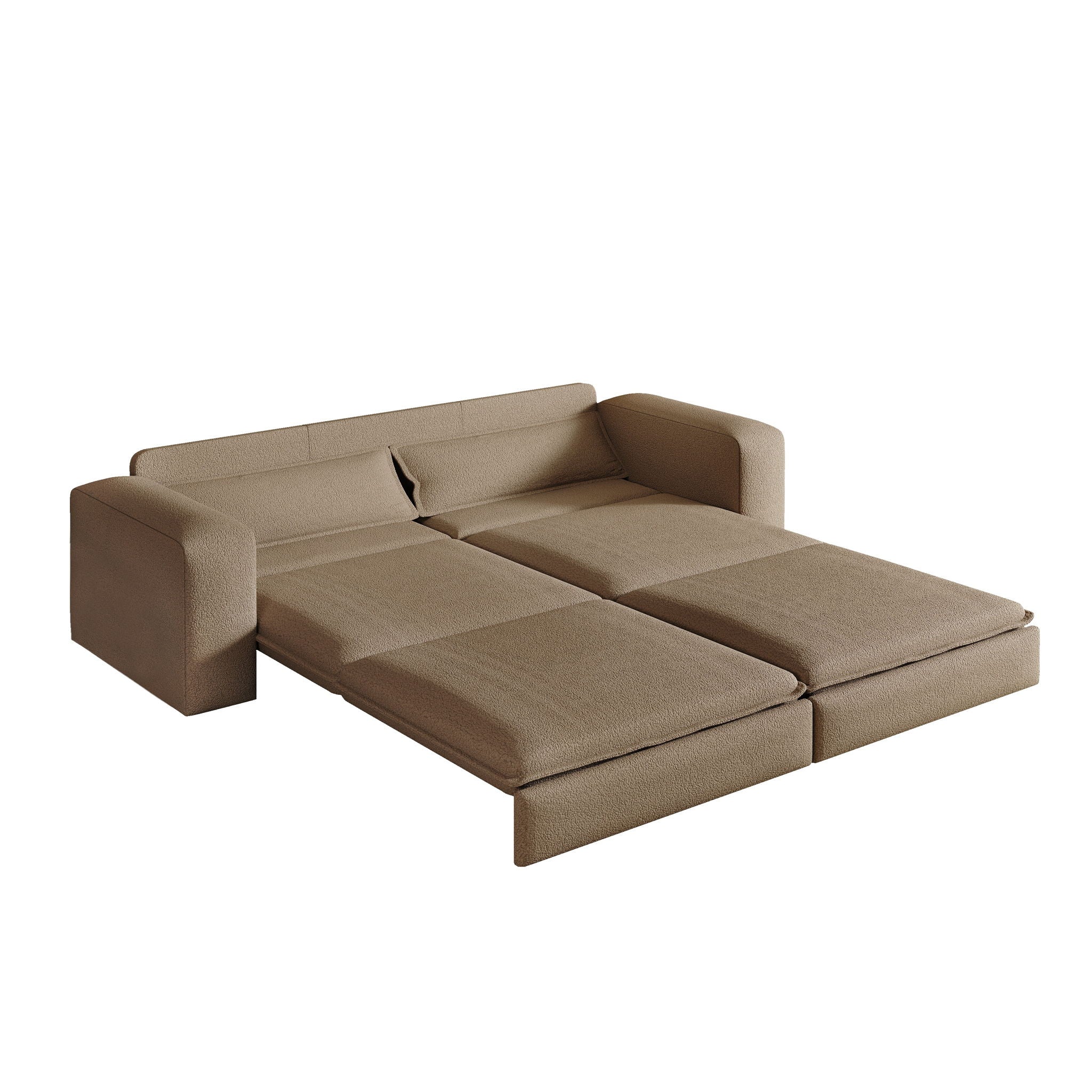 King Size Sleeper Pull Out Sofa Bed, 3 In 1 Convertible Chaise Lounge With 2 Pillows For Living Room - Camel