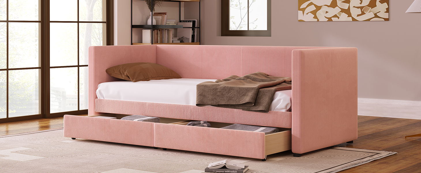 Daybed With Two Drawers And Wood Slat