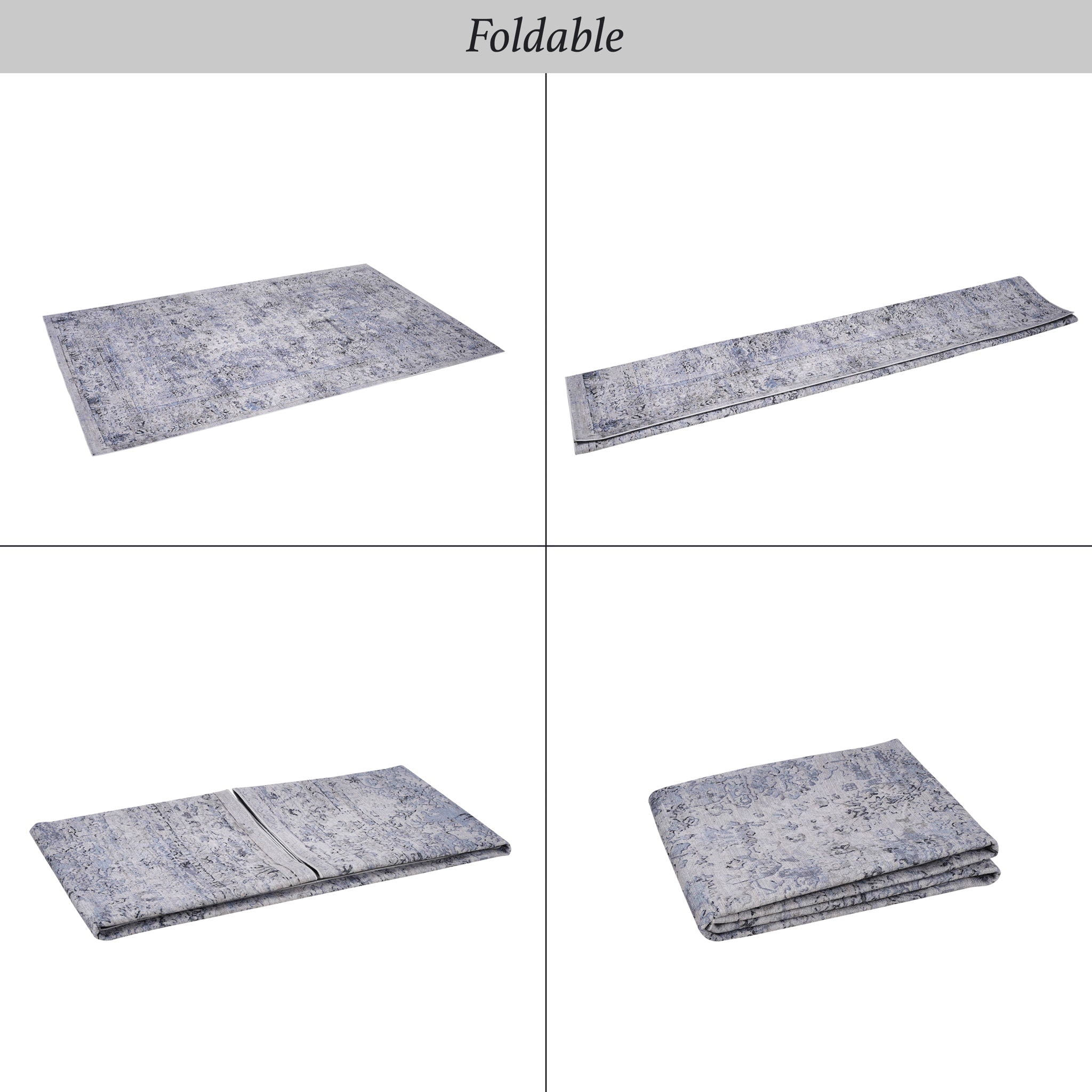 Maval - 4' X 6' Area Rug Washable - Blue / Cream