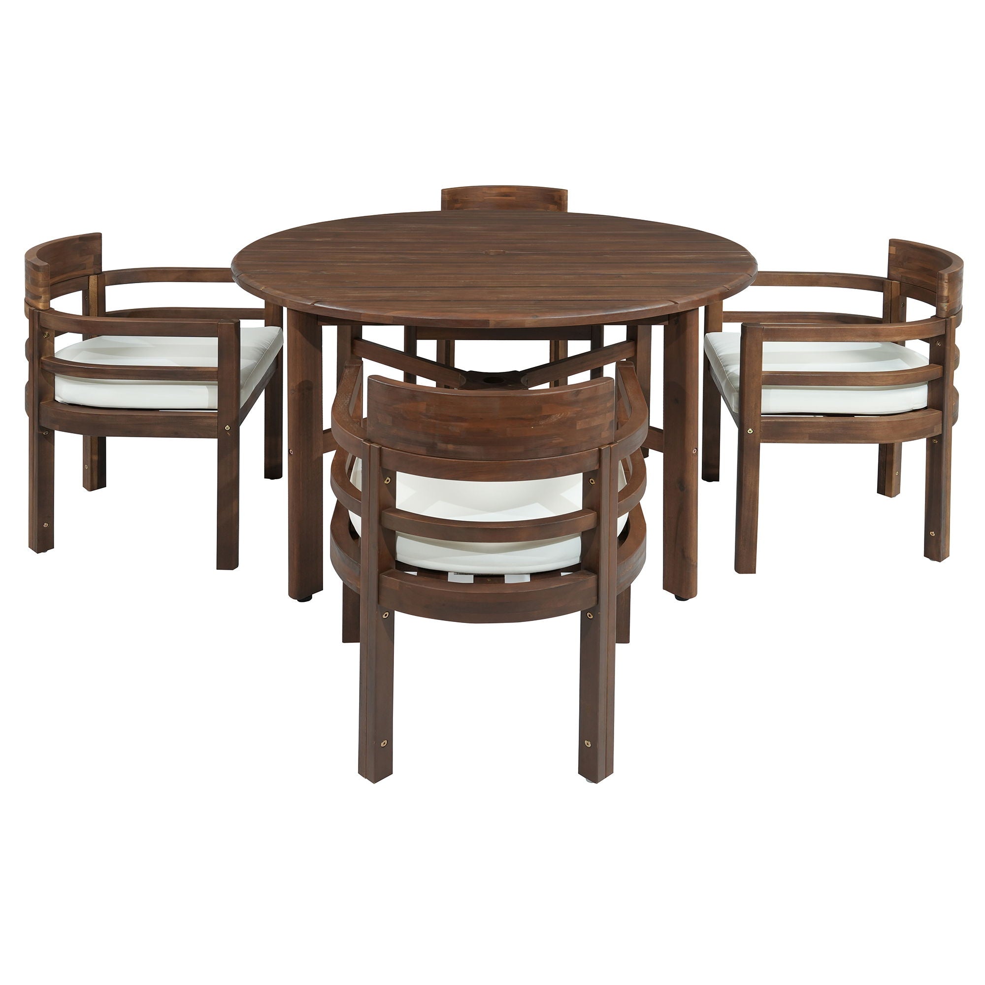 5 Piece Round Patio Table & Cushioned Armrest Chairs, Outdoor Dining Set With Umbrella Hole