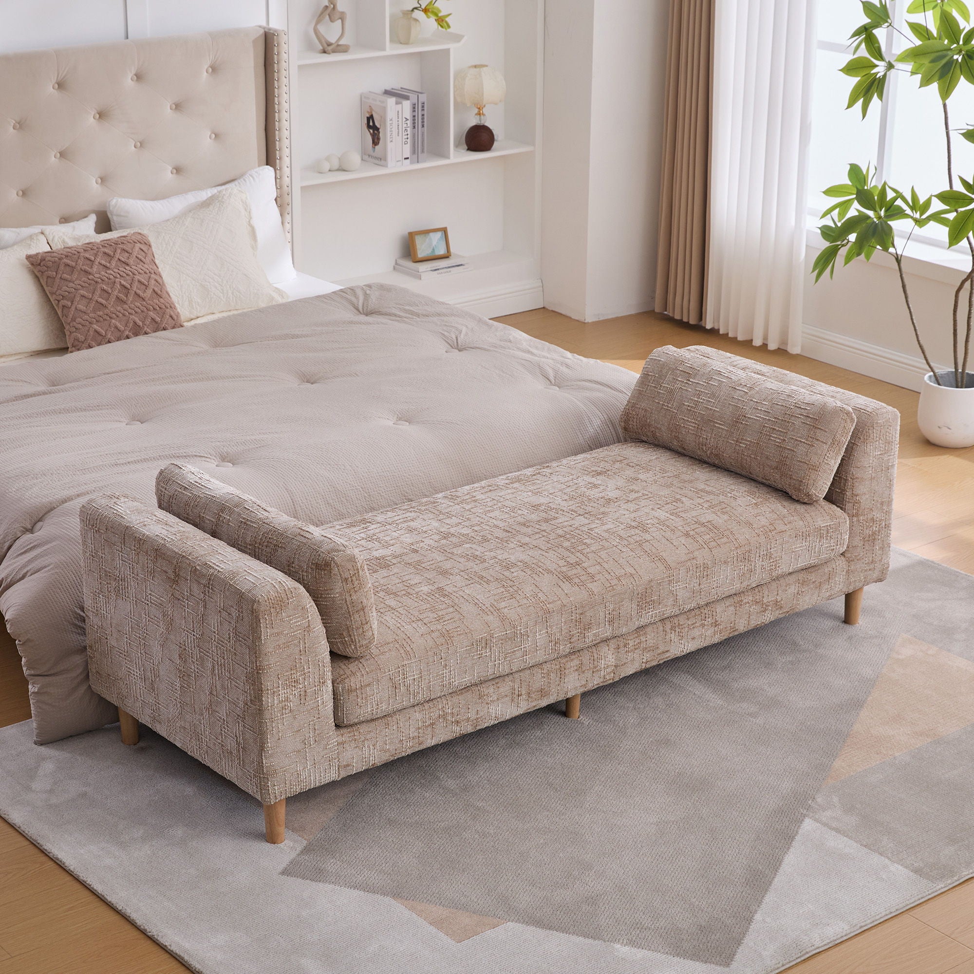 Modern Upholstered End Of Bed Bench With Armrests