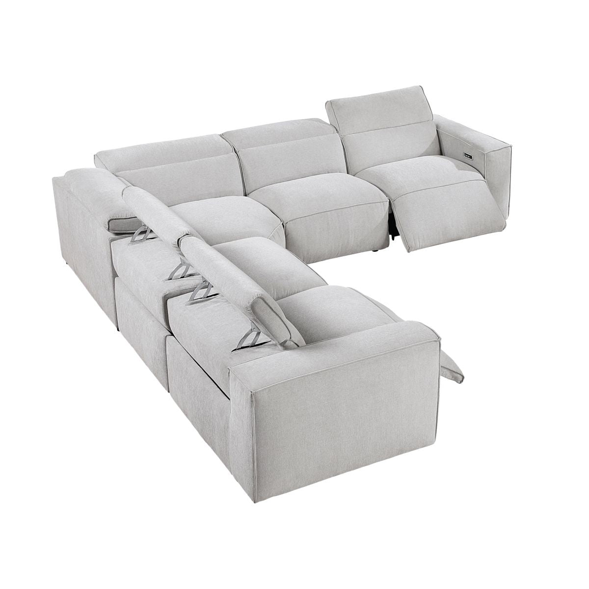 Phoebe - 5-Piece Modular Power Reclining Sectional With Power Headrests - Gray