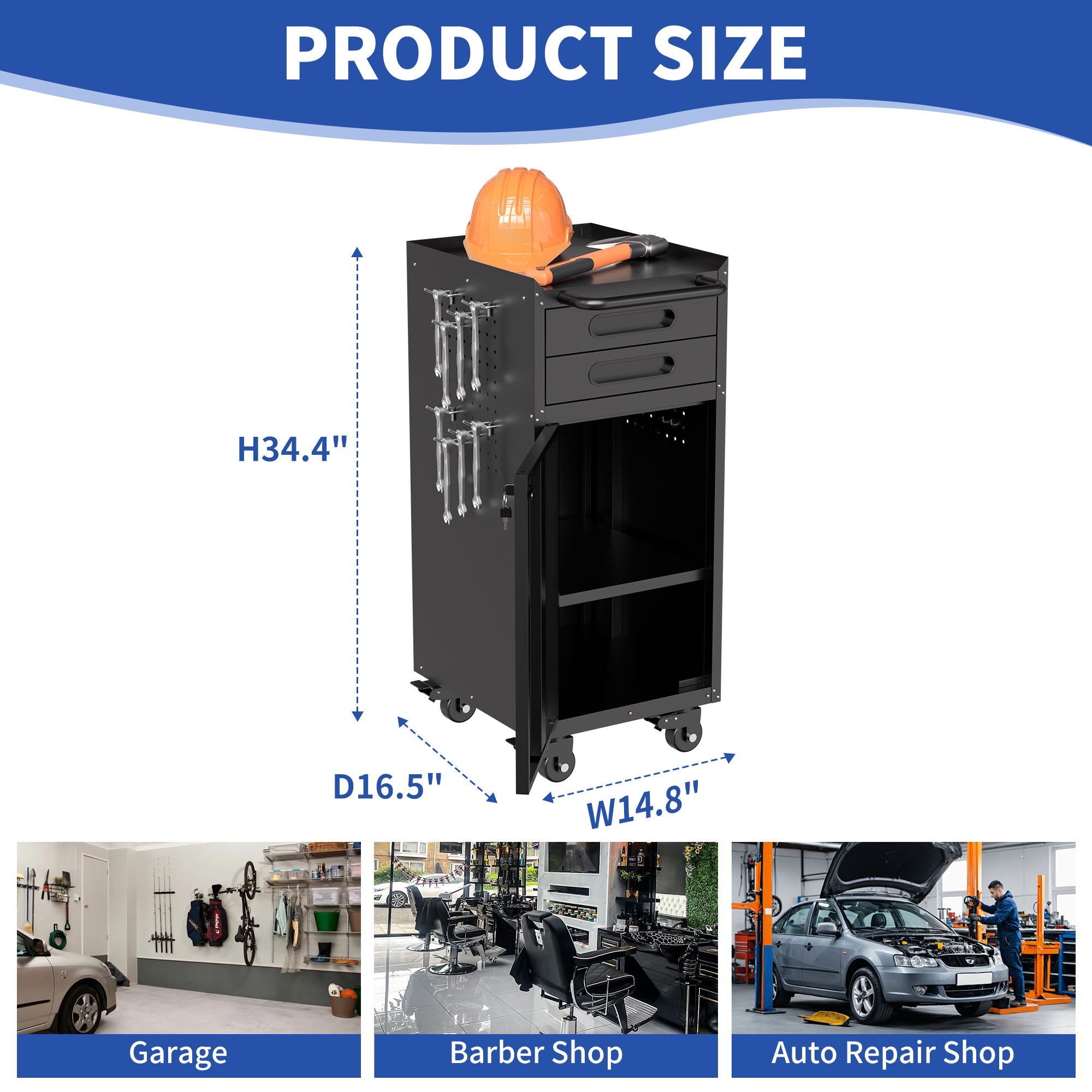 Rolling Tool Cabinet Heavy Duty Garage Storage With Lockable Doors