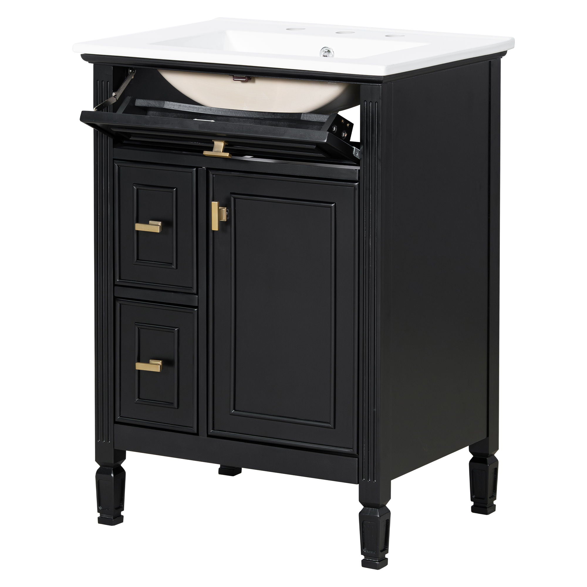 Bathroom Vanity With Sink, Flip Drawer, 2 Drawers, Adjustable Shelf