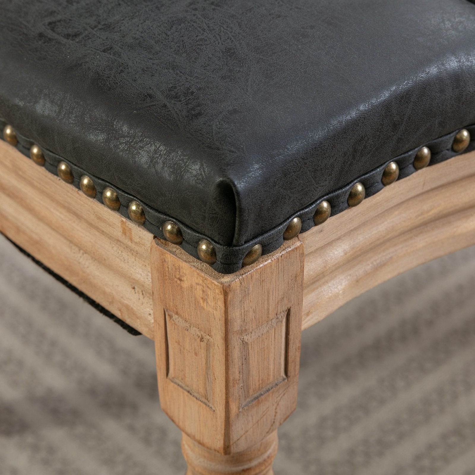 French Style Solid Wood Frame Antique Painting, Hand-Pulled Buckle Decoration Artificial Dining Chair With Nailhead Trim, Wood Legs