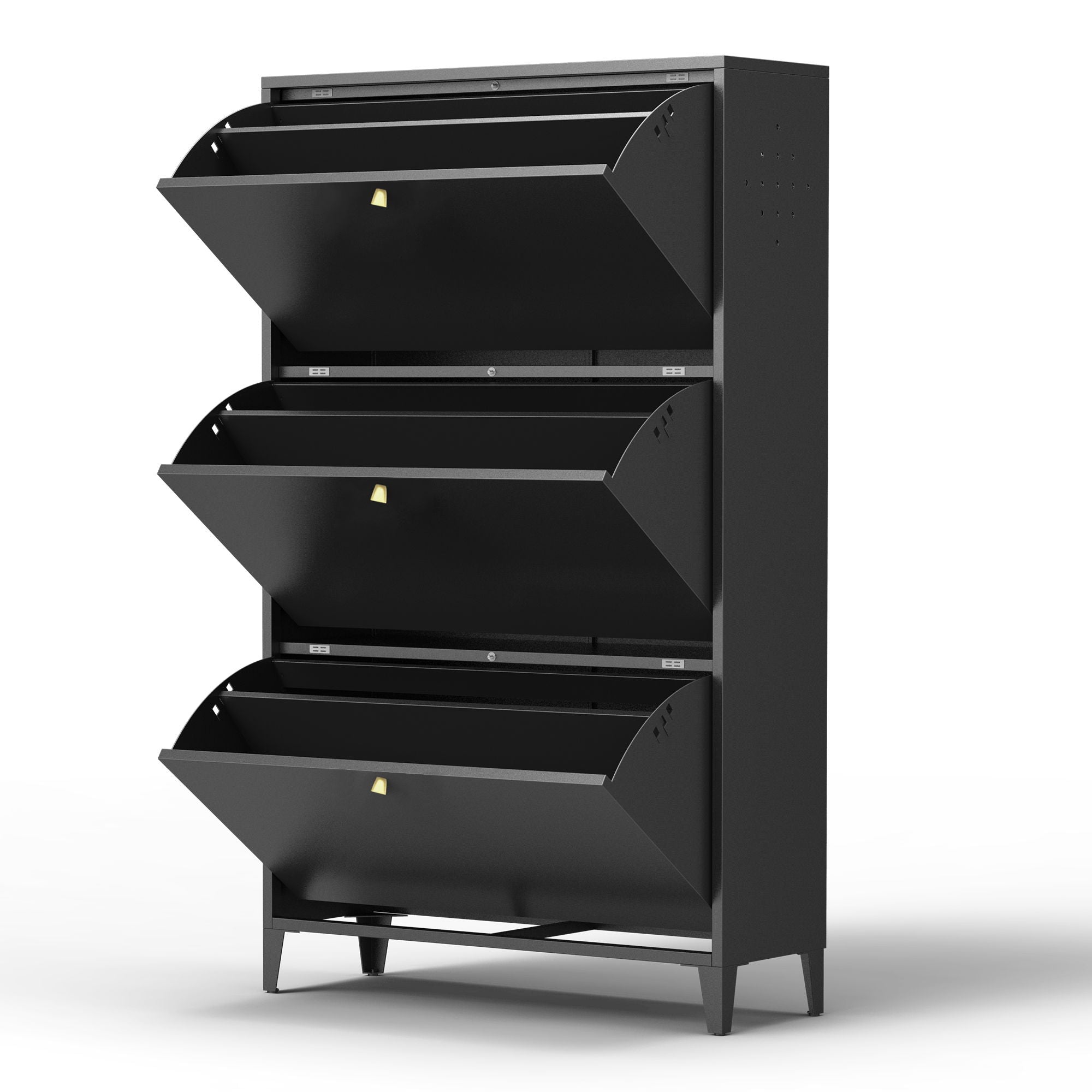 3 Drawer All Steel Shoe Cabinet, Freestanding Storage Organizer With Flip Door