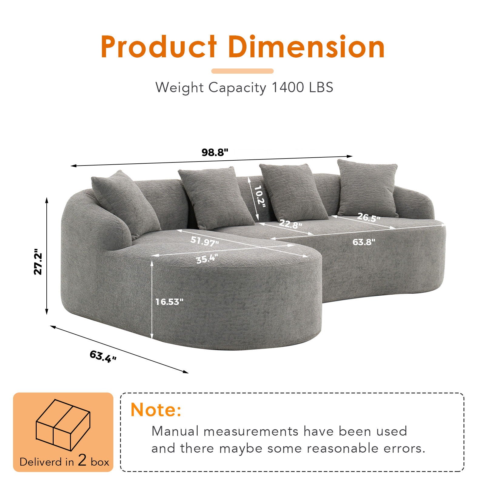 Combined Sofa With 4 Pillows