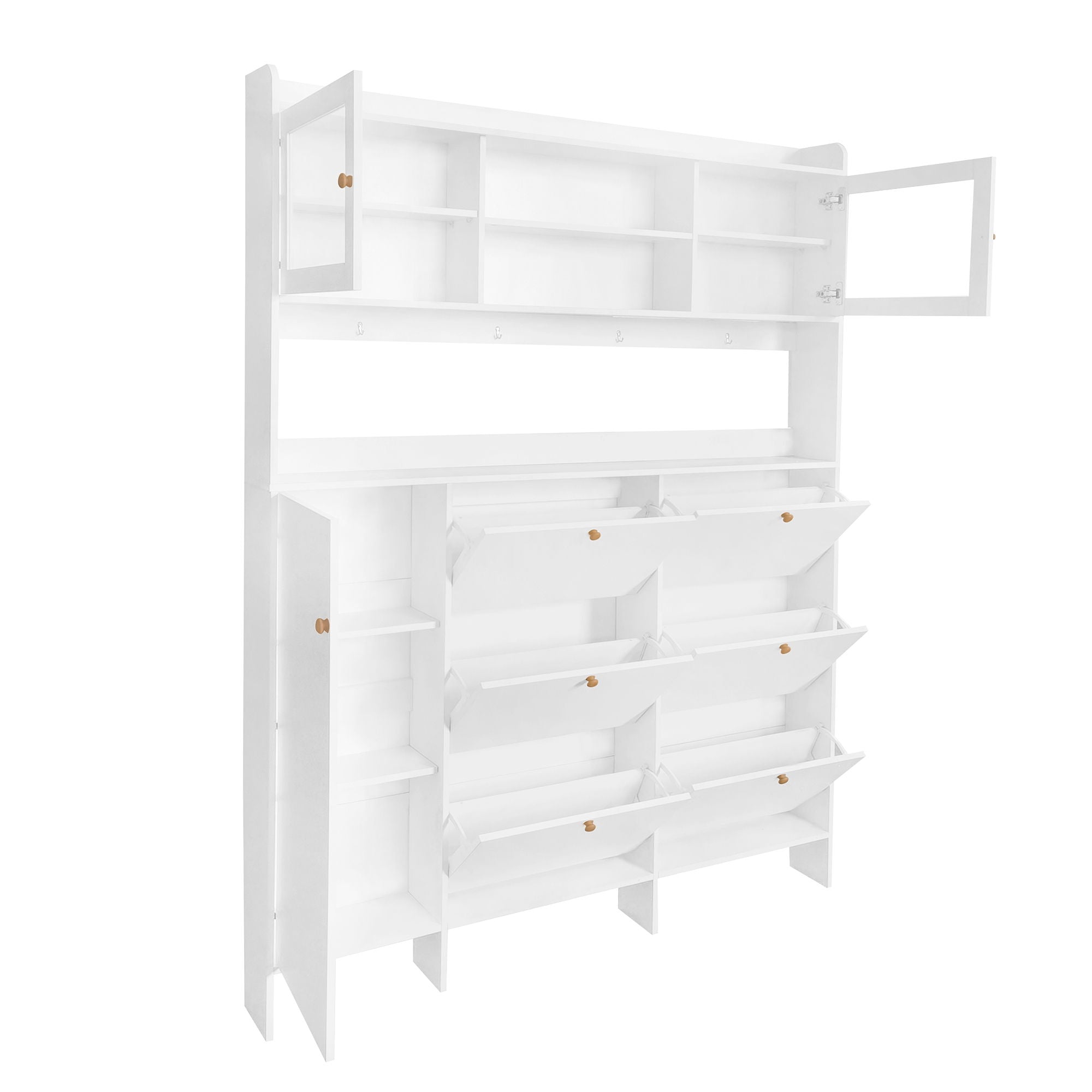 On Trend Multifunctional Tipping Bucket Shoe Cabinet With Storage Shelf & 6 Flip Drawers
