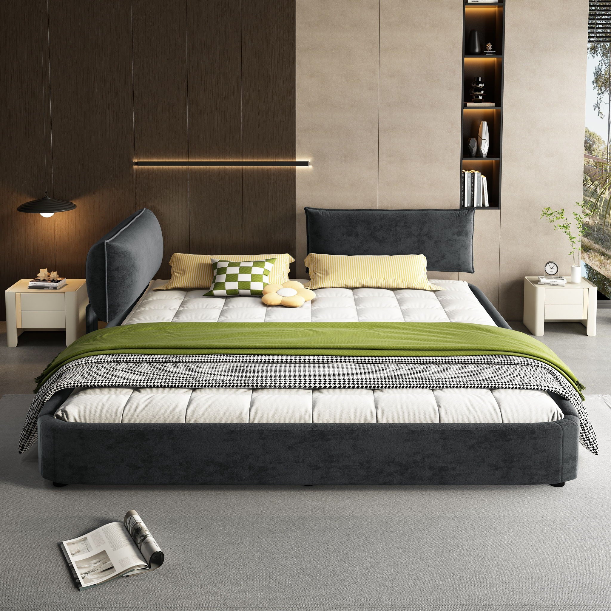 Cloud Bed Frame With Oversized Padded Movable Headboard