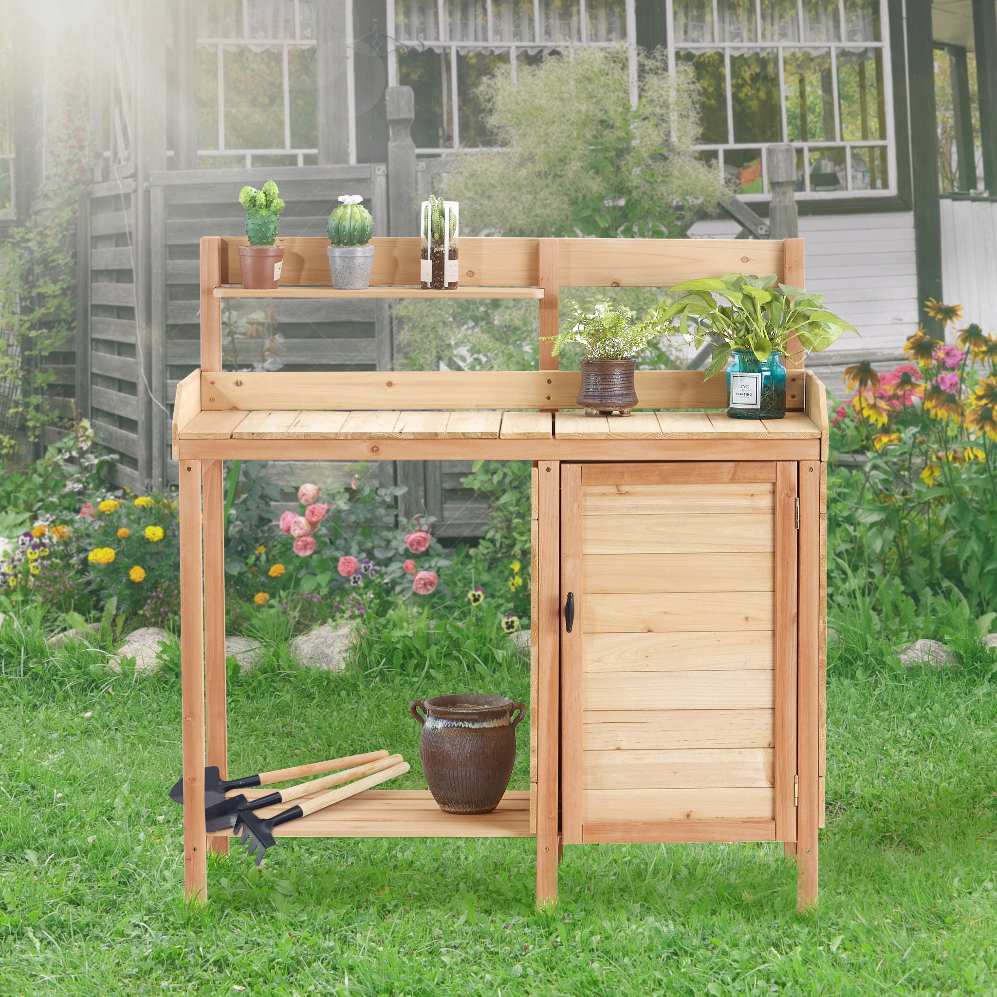 Outdoor Potting Bench Table With Sink, Garden Workstation
