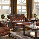 Victoria  Leather Upholstered Rolled Arm Loveseat Brown