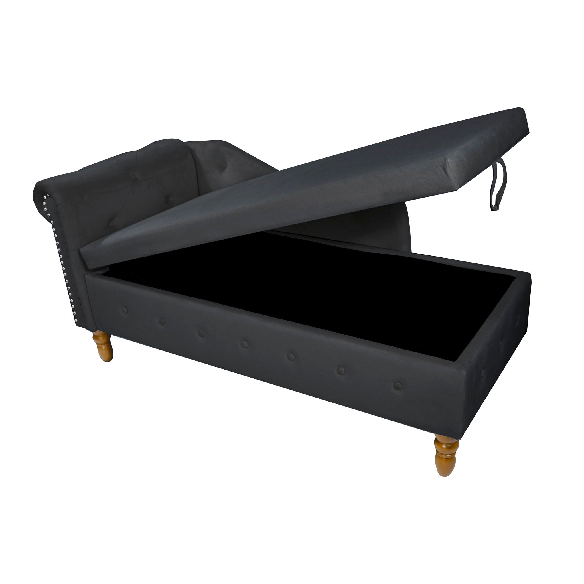 Chaise Lounge Indoor, Lounge Chair For Bedroom With Storage & Pillow, Modern Upholstered Rolled Arm Chase Lounge For Sleeping With Nailhead Trim For Living Room Bedroom Office