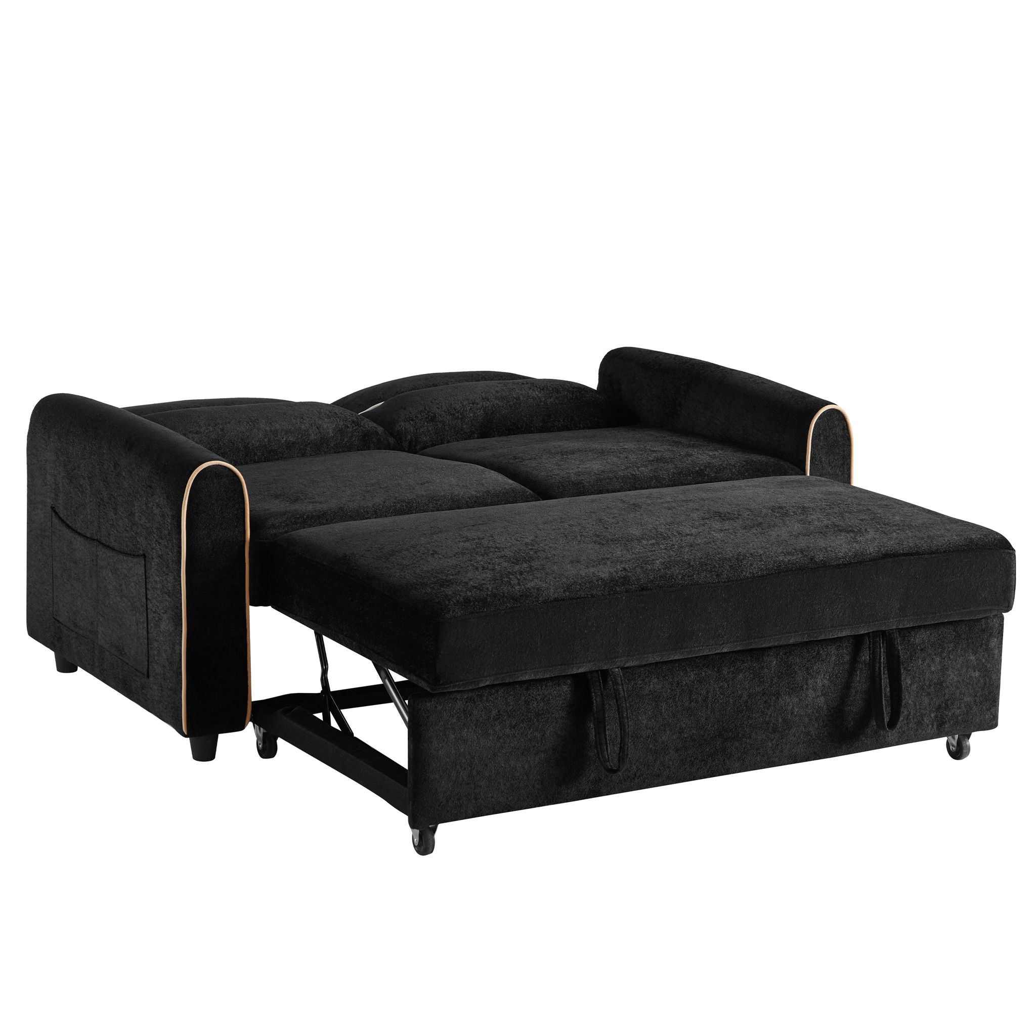 Pull Out Sofa Bed With Adjustable 3 Position Backrest, USB Charging Ports, Side Pockets