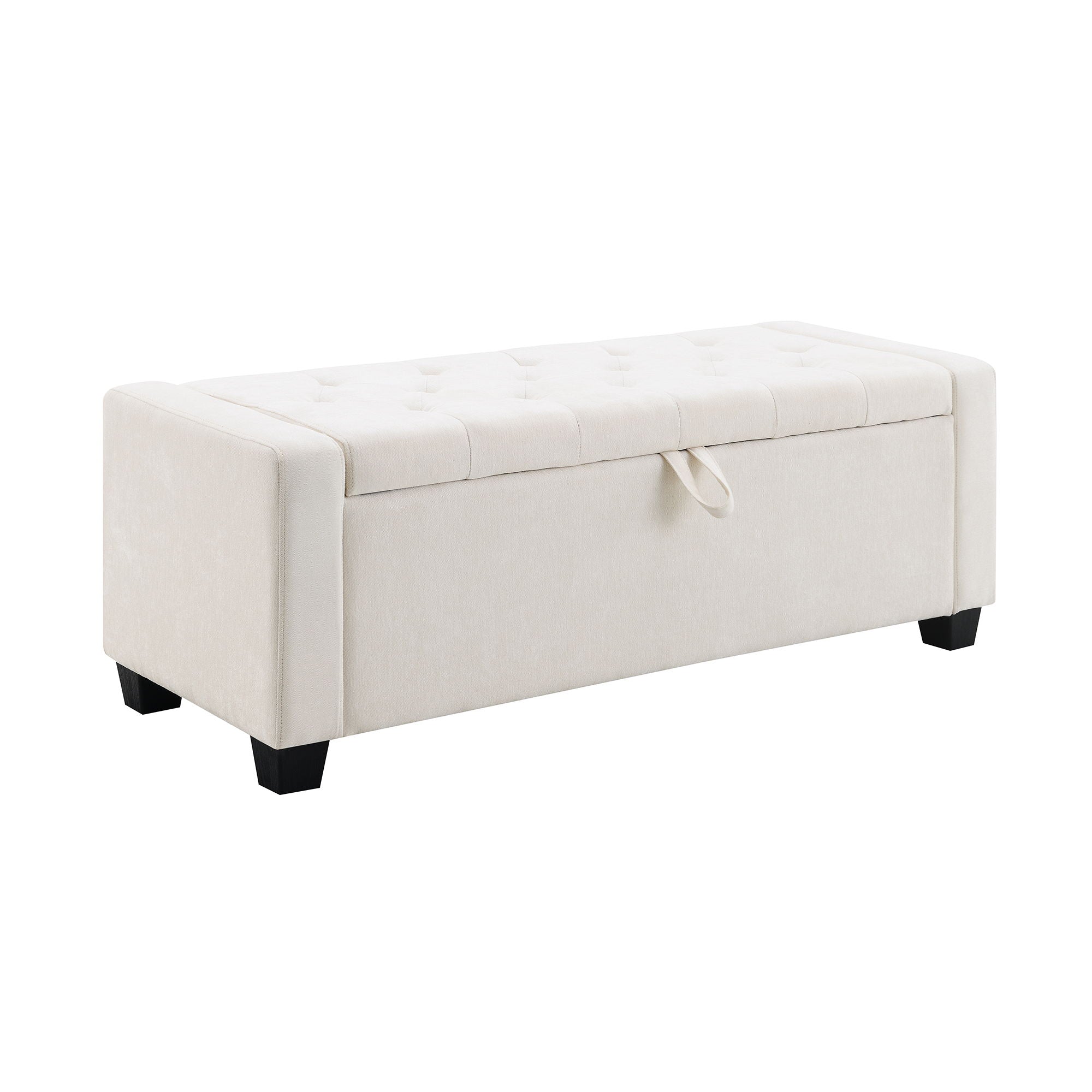 Upholstered Storage Ottoman Bench With Button Tufting And Safety Hinge