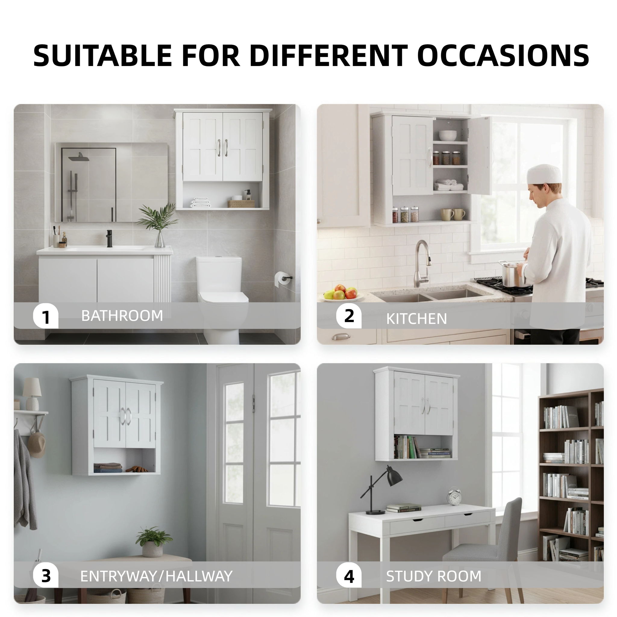 Multi Functional Wall Mounted Cabinet With Adjustable Shelves For Bathroom