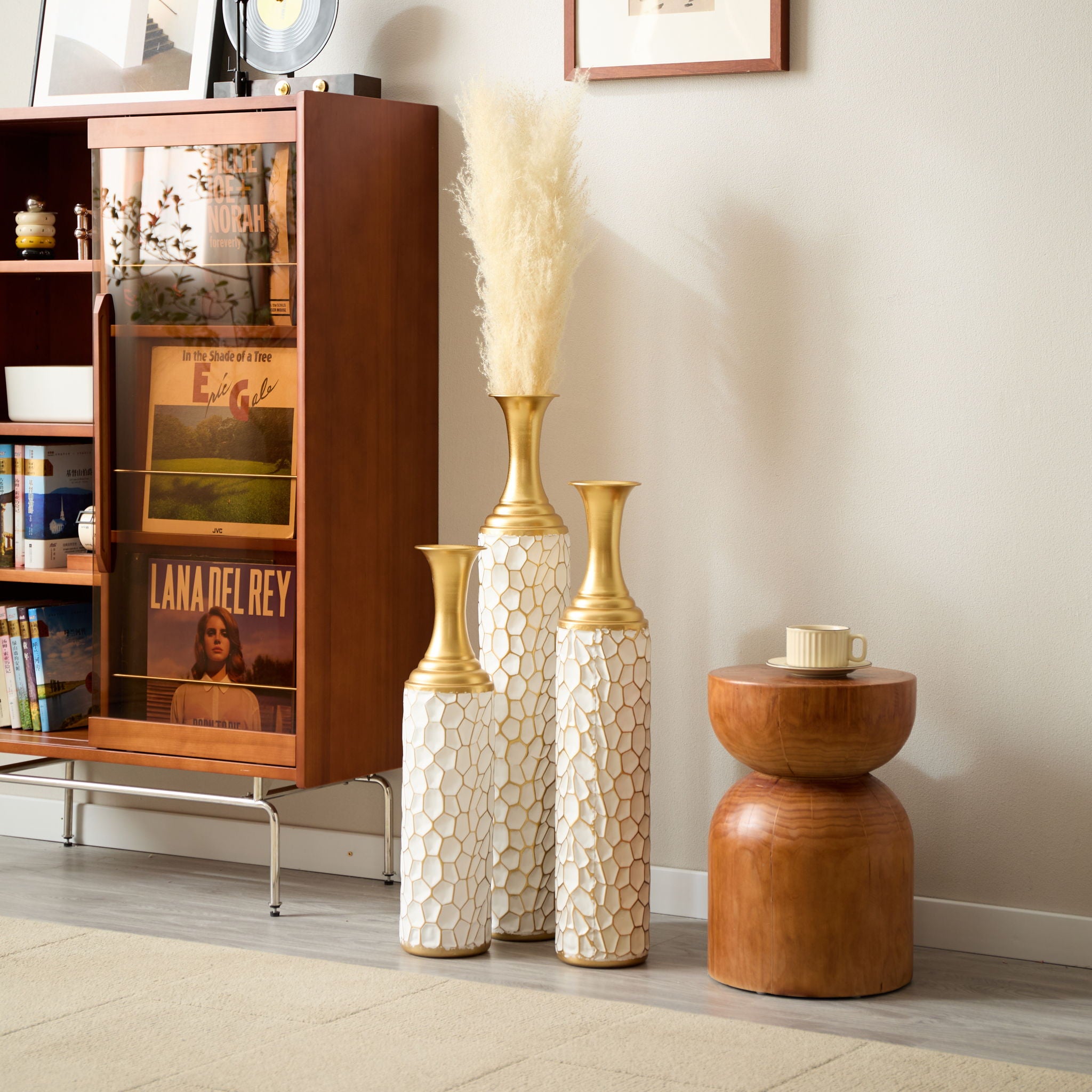 Floor Metal Vase Modern Style Decoration Home Metal Vase (Set of 3) Gorgeous Home Decoration Large Glazed Metal Vases - Gold / White