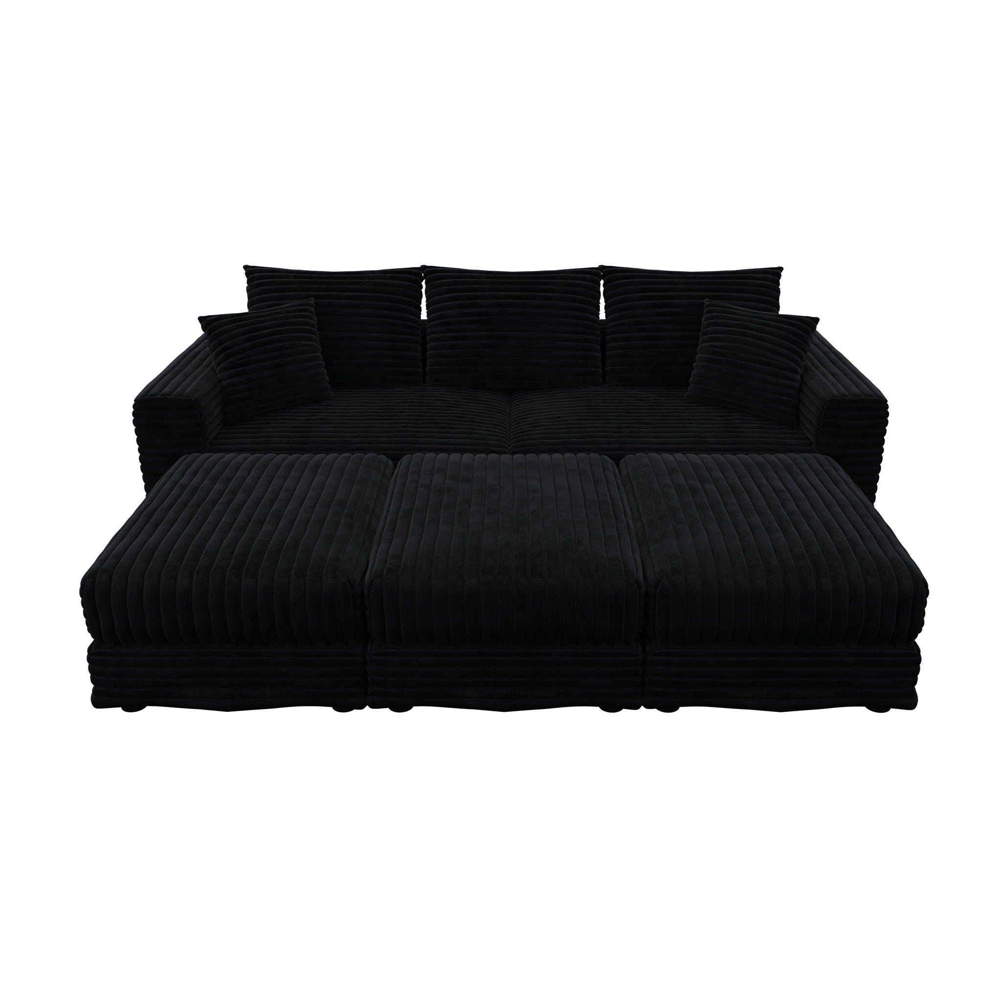 Deep Seat Convertible Sofa With Soft Pillows And Ottomans