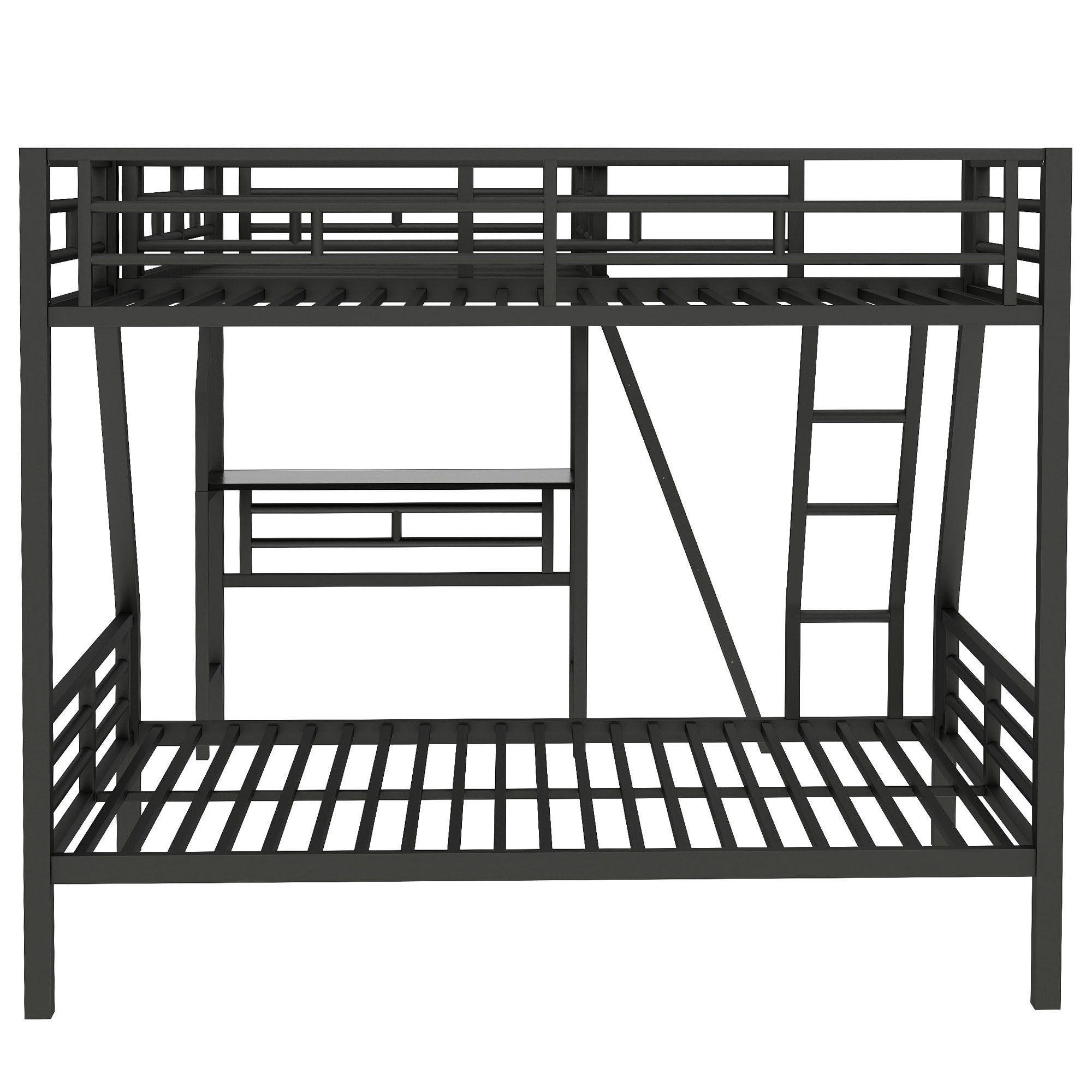 Twin Over Full Bunk Bed With Loft And Desk, L-Shaped Design For 3 Sleepers - Black