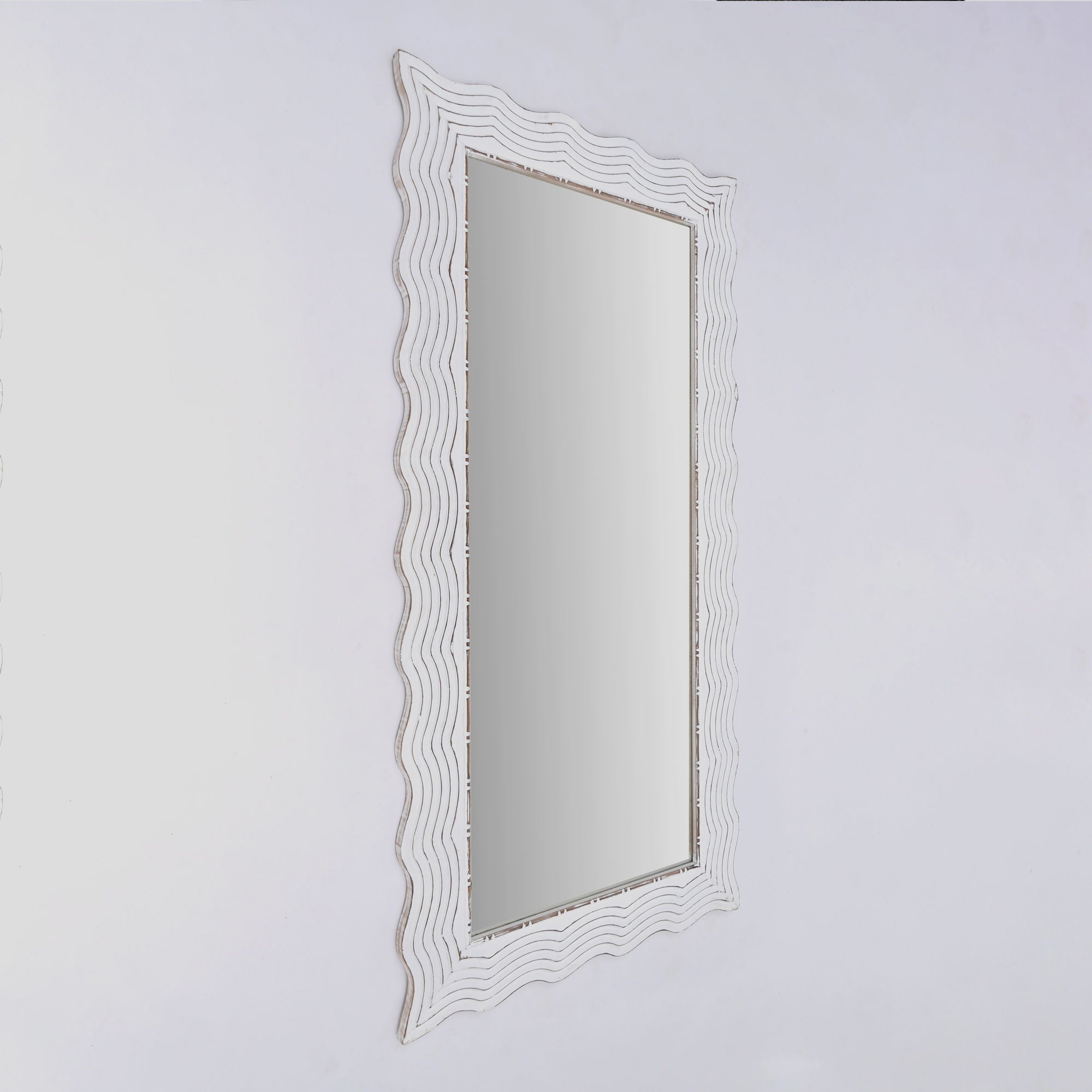 Handcarved Wave Design Rectangle Mirror Accent Enhancing Space - Antique White