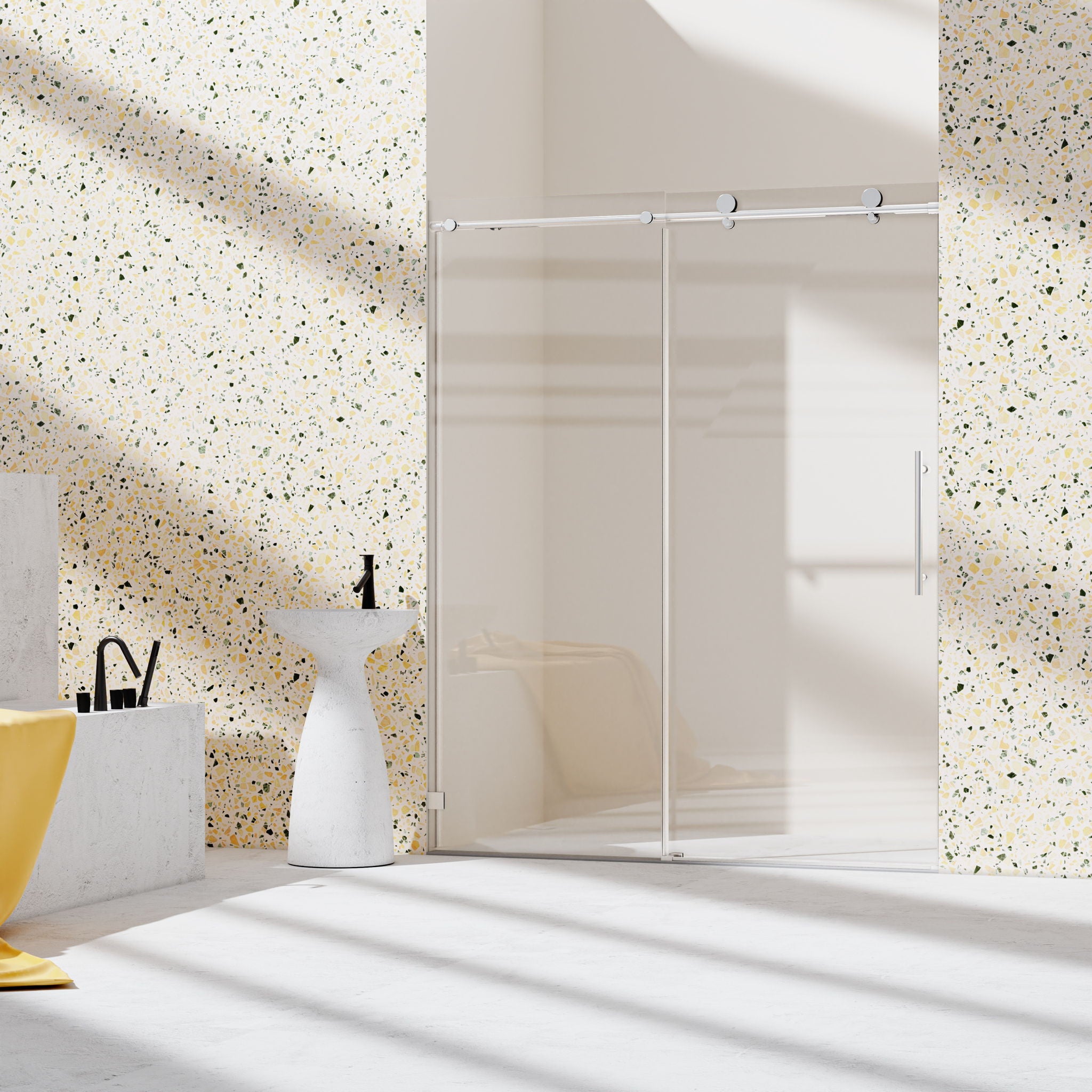 Frameless Single Sliding Soft Close Shower Doors, 5/16" Sgcc Tempered Glass