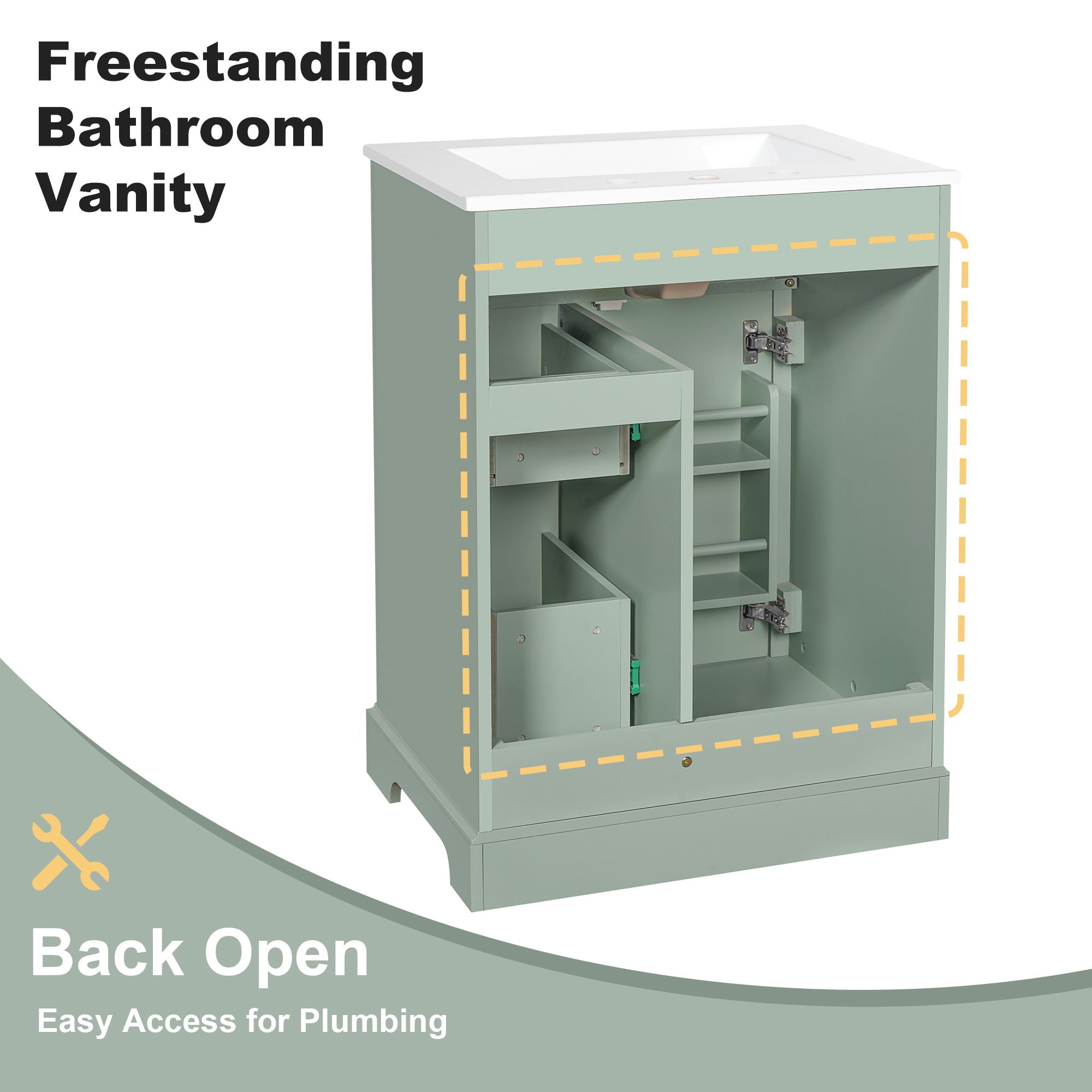 Modern Bathroom Vanity With Sink, 3 Drawers & Cabinet With 2 Tier Door Storage