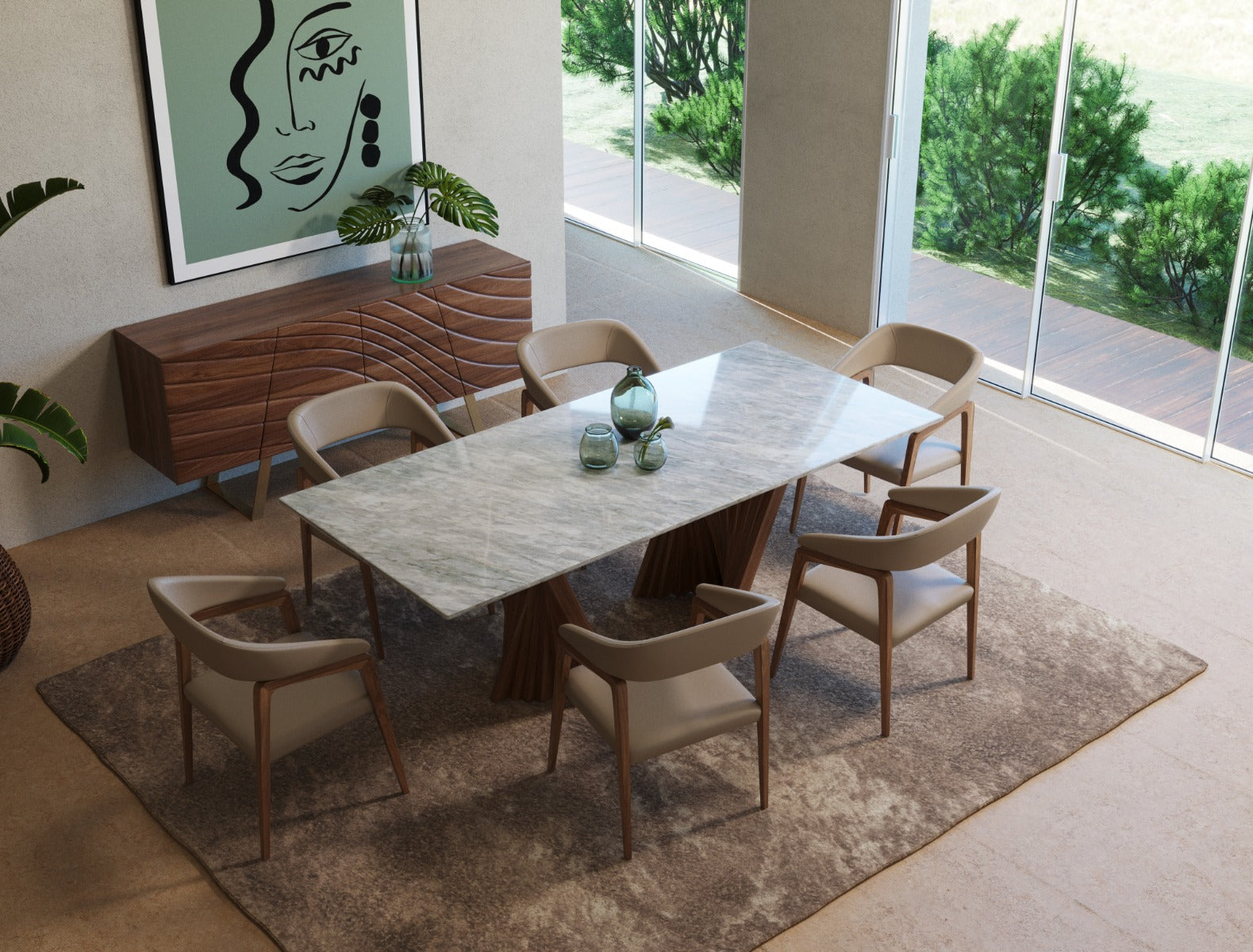 Modrest Clive Mid-Century Taupe & Walnut Dining Chair