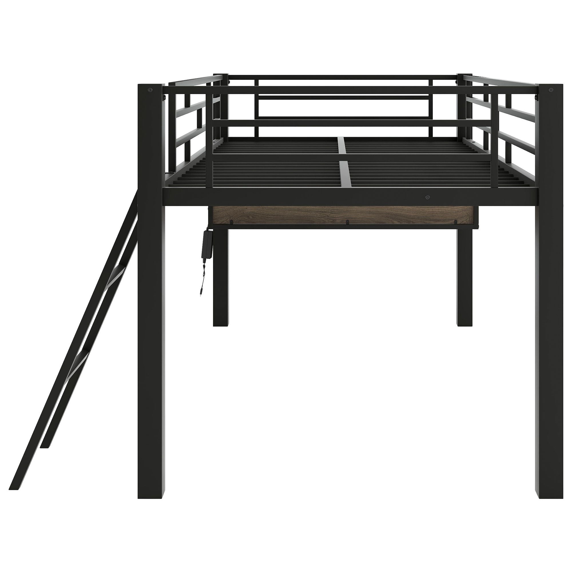 Gaming - Twin Loft Bed With Desk And LED - Black