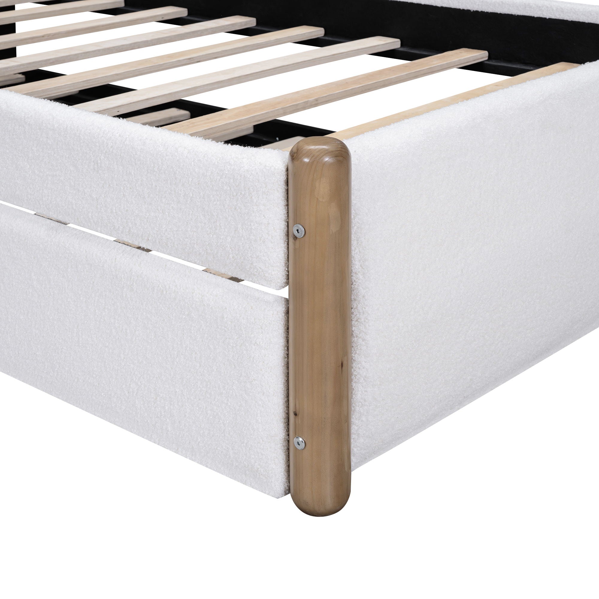 Upholstered Platform Bed With Wood Supporting Feet And Trundle