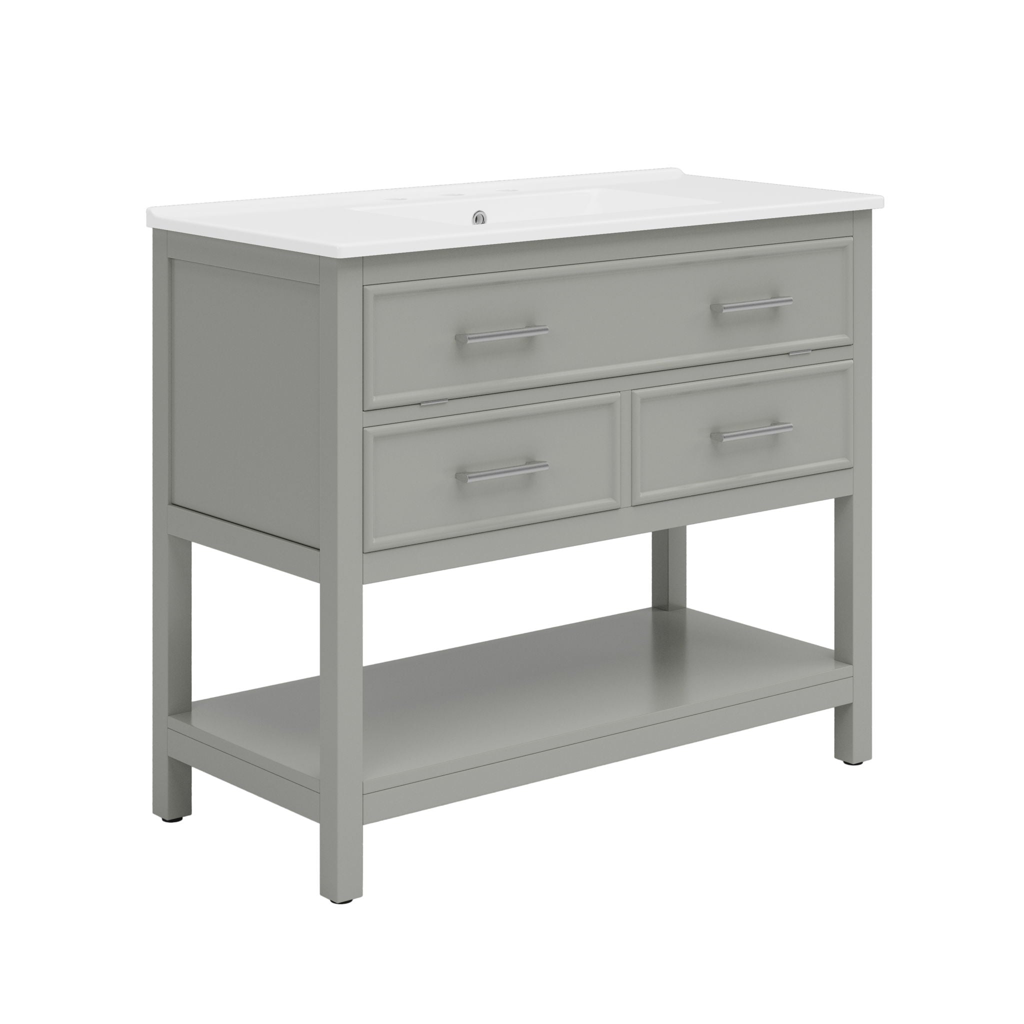 Bathroom Vanity With Ceramic Sink, Tip Out Tray & 2 Full Extension Drawers