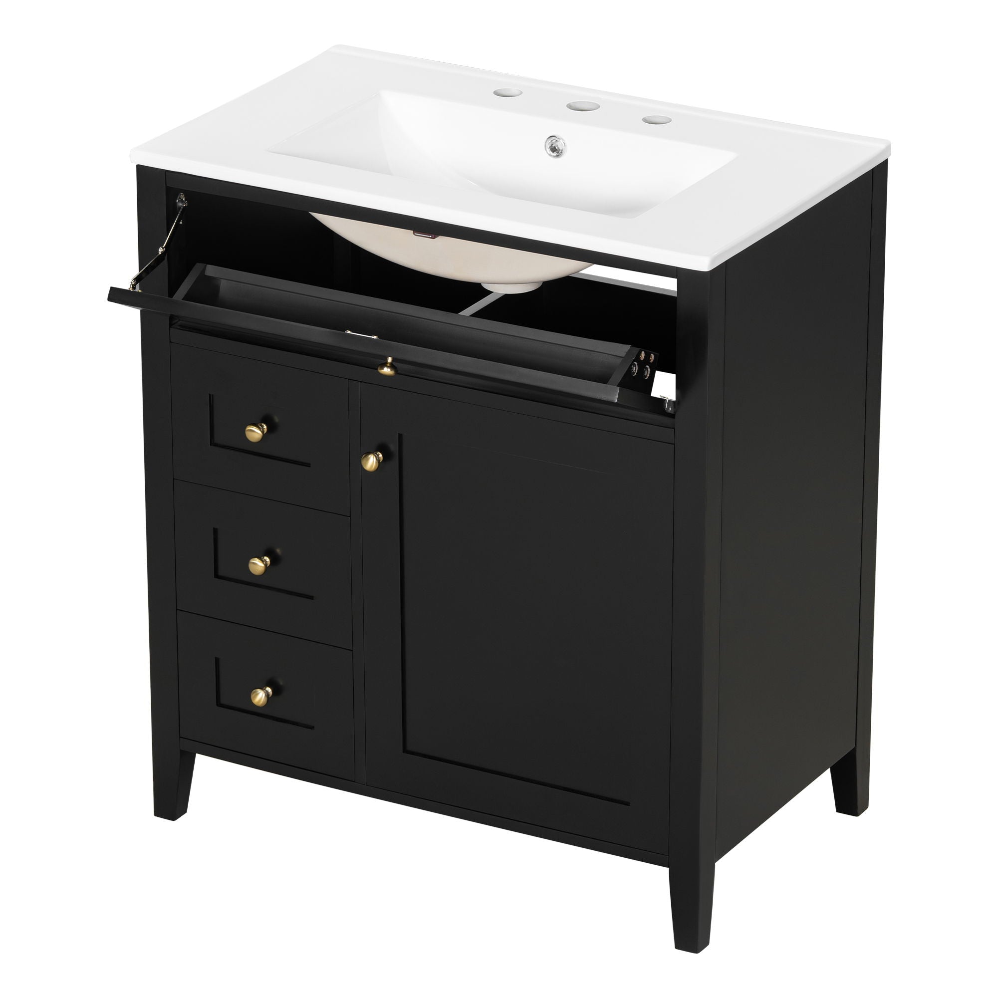 Modern Bathroom Vanity With Sink, 3 Drawers And Adjustable Shelf