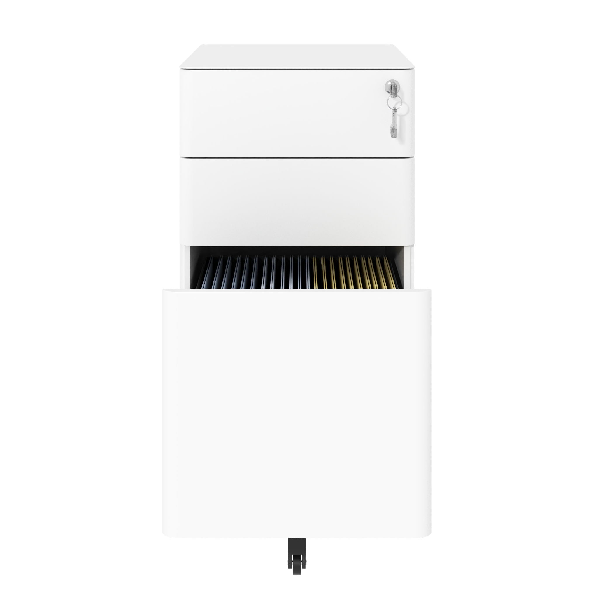 3-Drawer Mobile File Cabinet With Lock, On Wheels, Two Shallow & One Deep Drawer For Office/Home, Fully Assembled - White