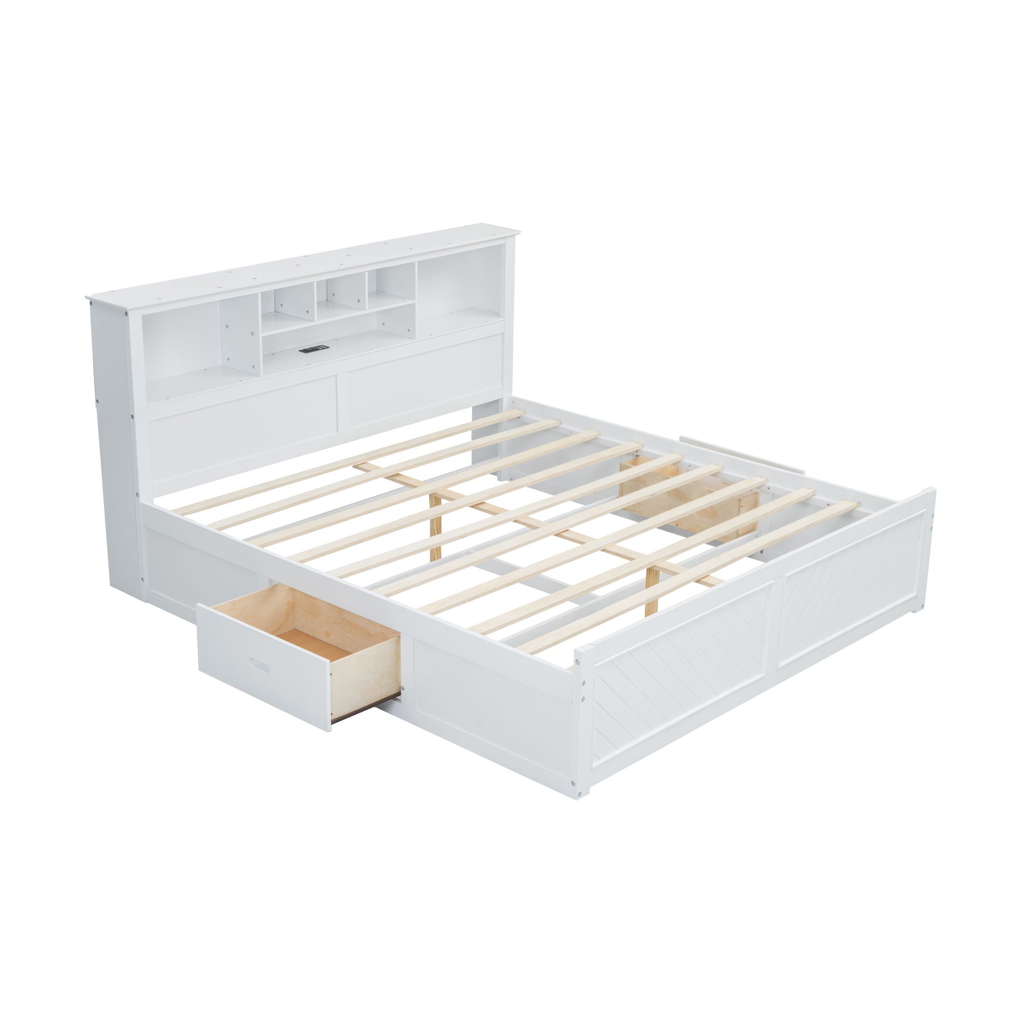 Platform Bed With Multi Storage Headboard, USB And Drawers