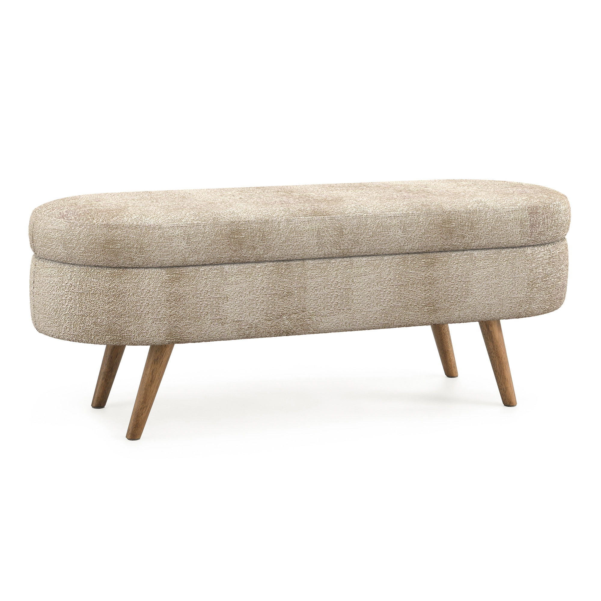 Modern Ottoman Oval Storage Bench With Rubber Wood Legs