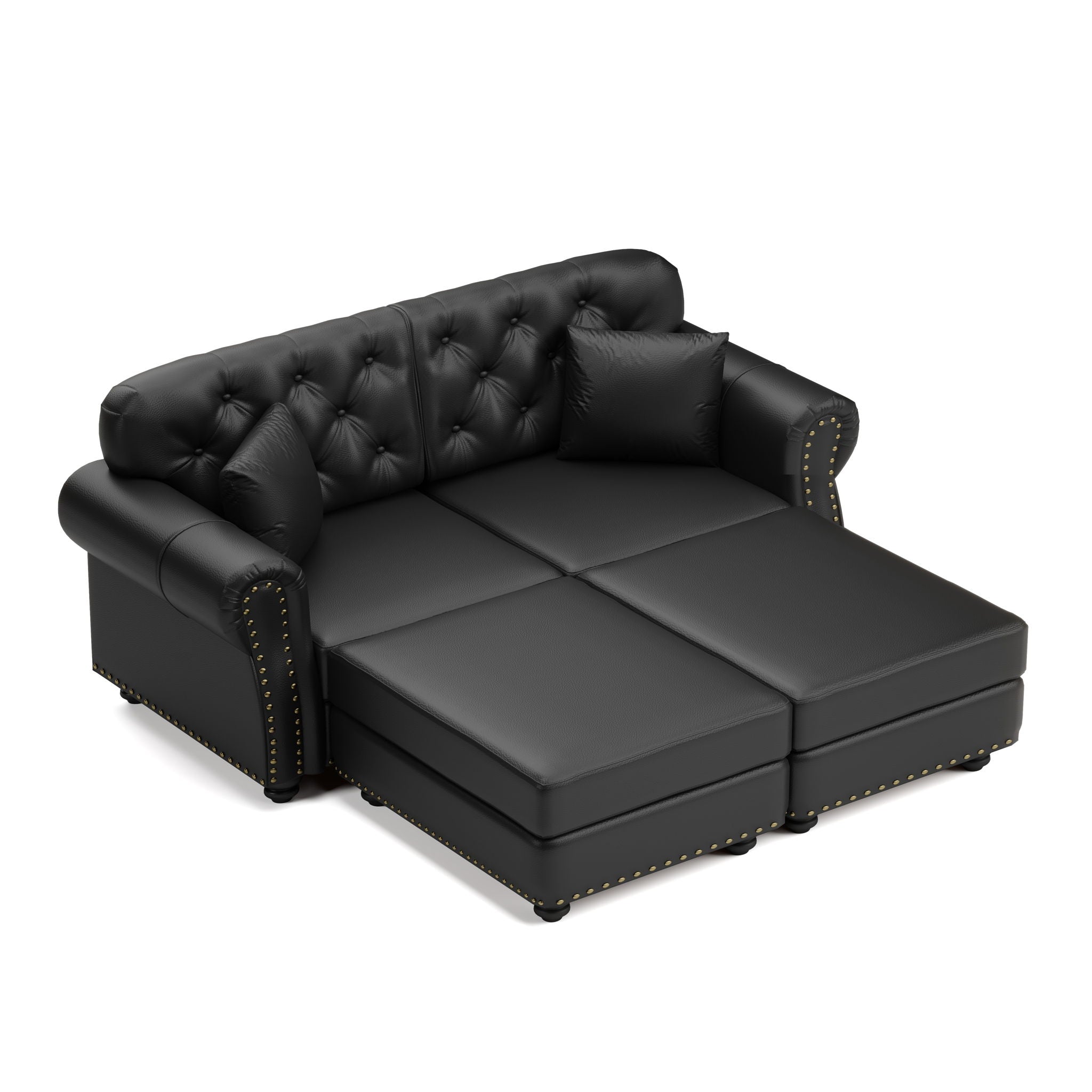 Upholstered Sofa With Nailhead Trim, Rolled Armrests With Ottoman