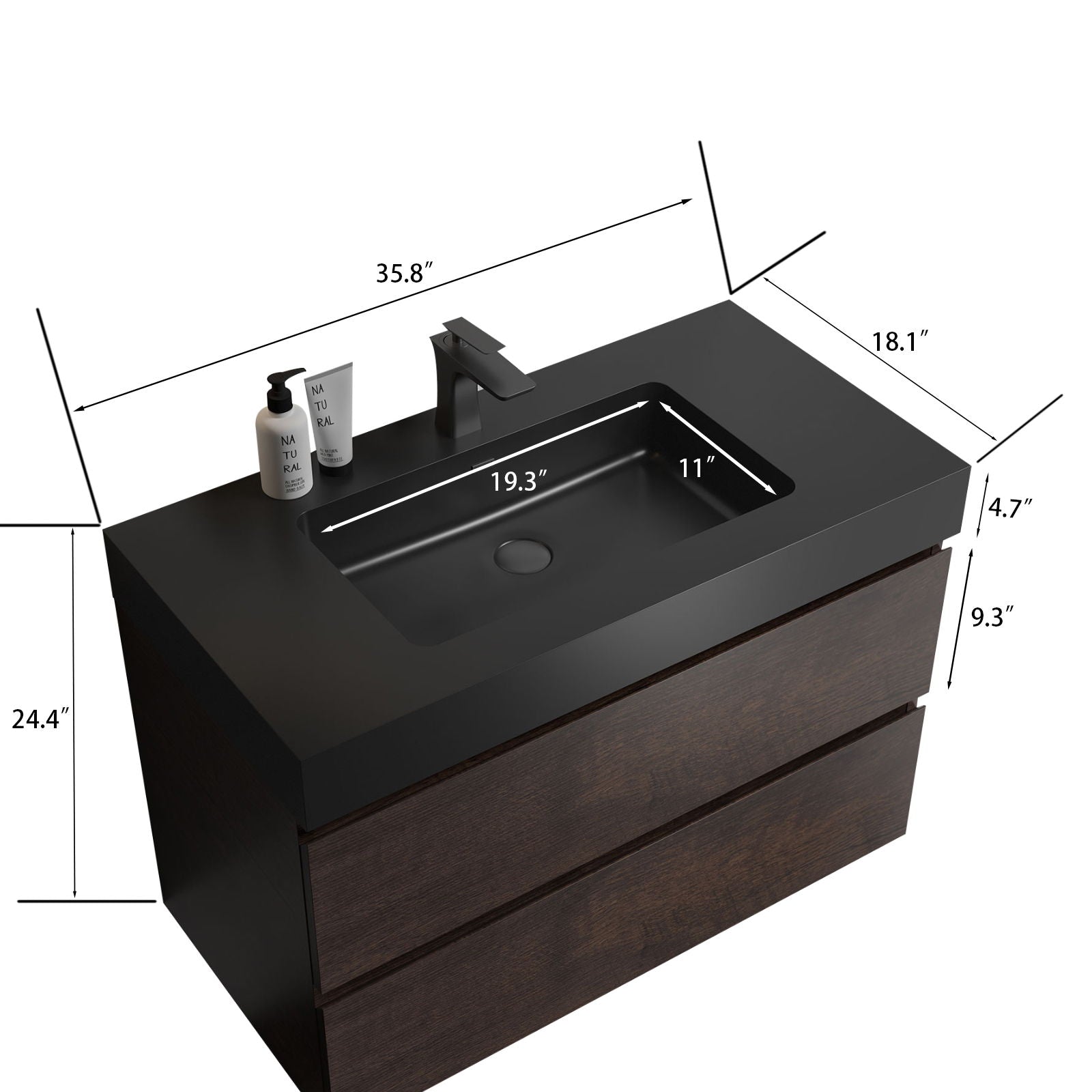 Alice - Bathroom Vanity Wall Mounted With Sink, Large Storage