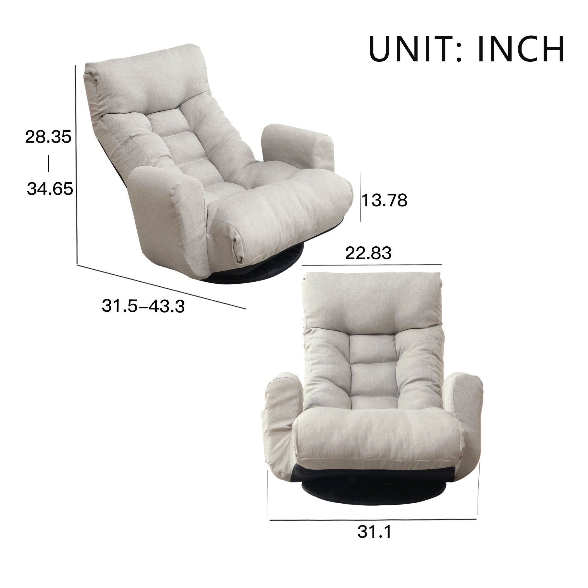 Modern With Metal Frame Swivel Game Lounge Chair With Adjustable Headrest And Waist Support, 360 Degree Rotatable Leisure Chair For Living Room - Gray