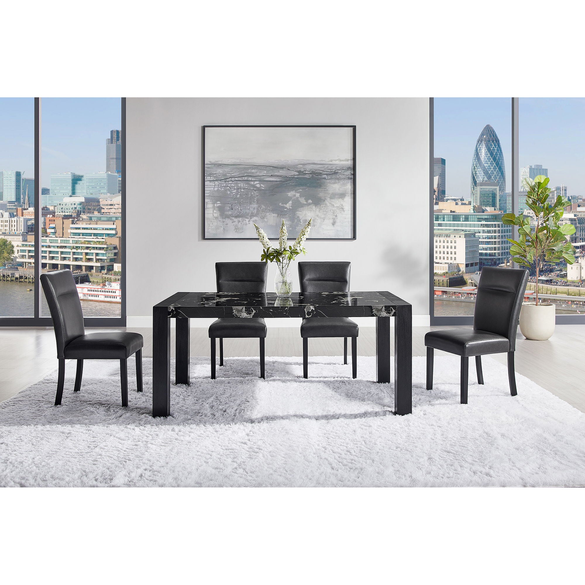 Dining Table And 4 Padded Chairs - Black