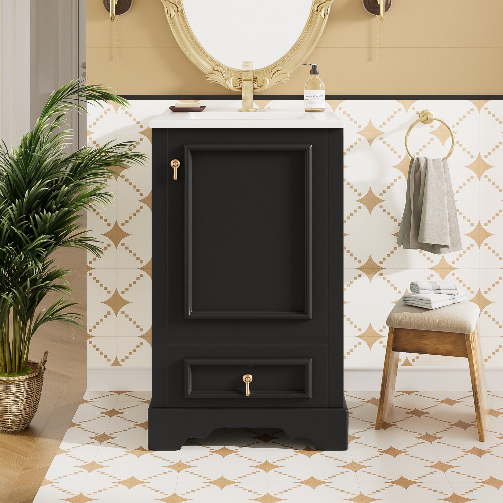 Bathroom Vanity With Sink, Soft Close Door, Adjustable U-Shaped Shelf