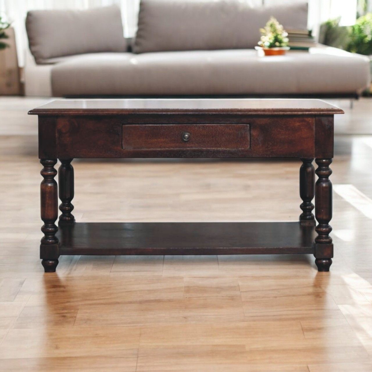 Turned Legs Drawer Table