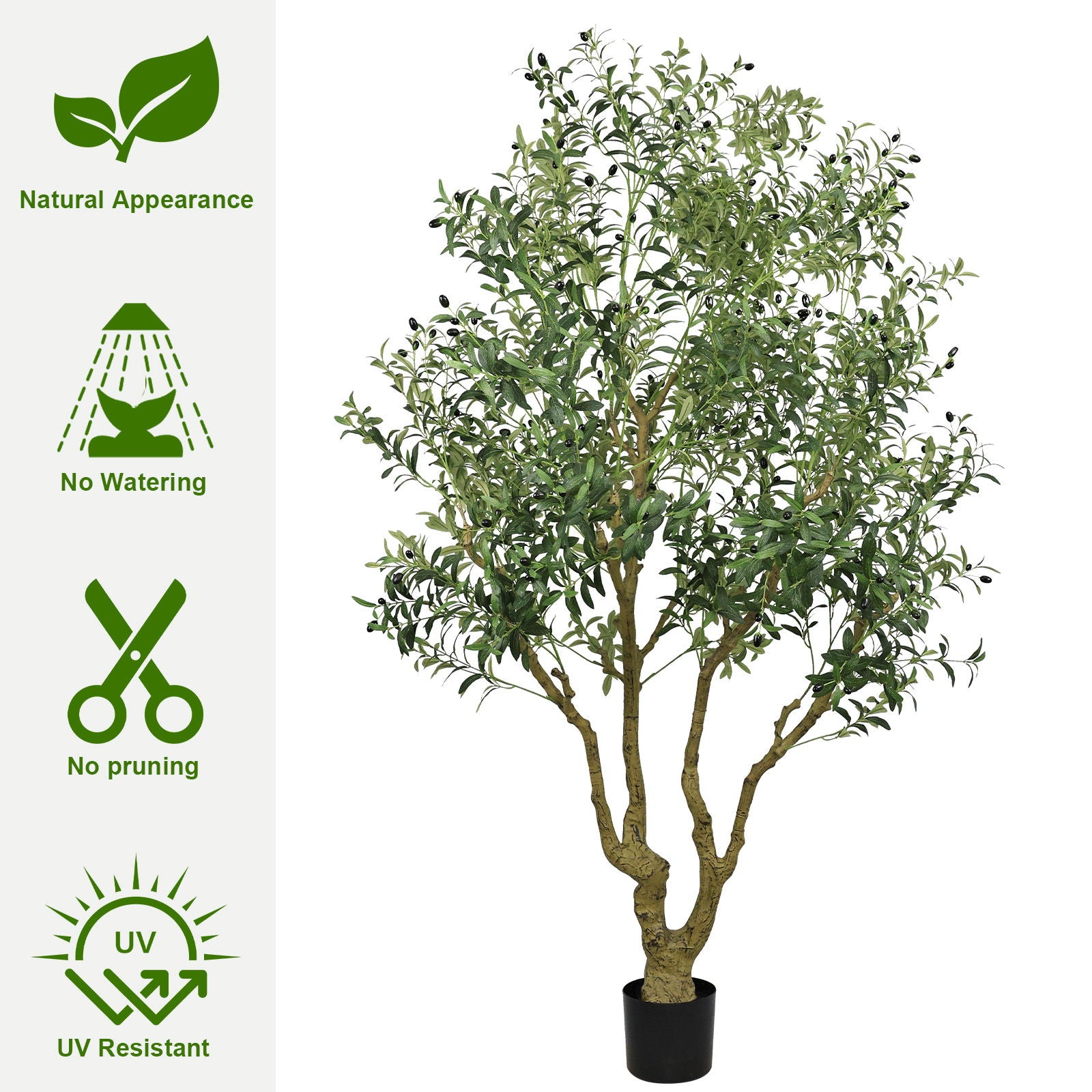 Tall Artificial Olive Tree Large Faux Potted Tree With Natural Trunk And Lifelike Olive Leaves And Fruit - Green