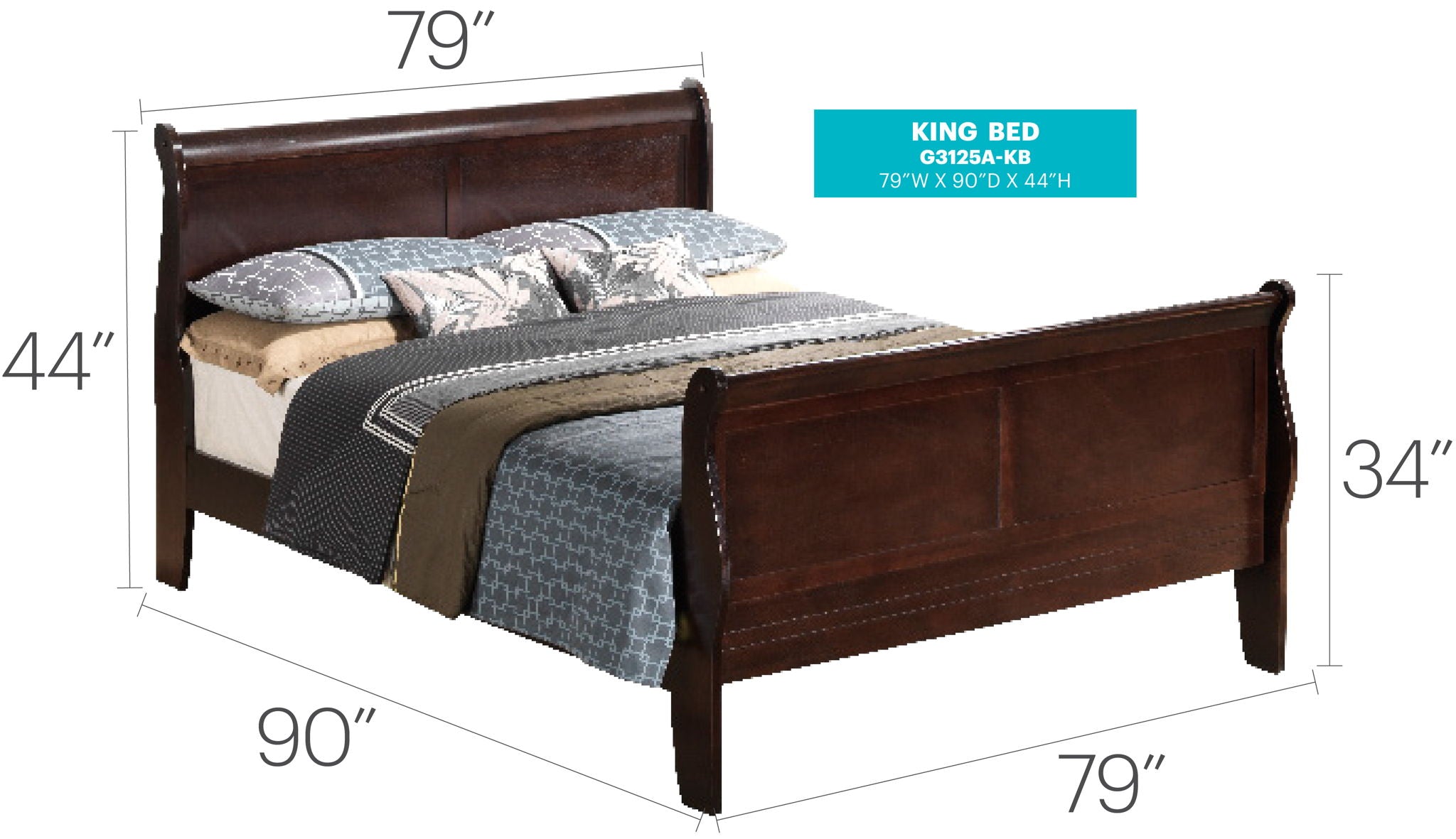 Louis Phillipe - Panel Sleigh Bed
