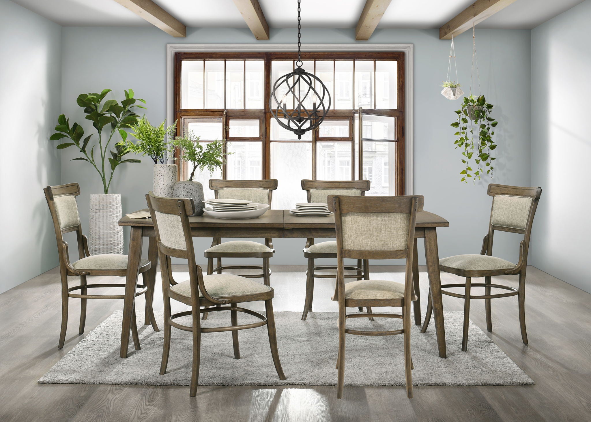 Bistro - Dining Table With Off Fabric Dining Chairs