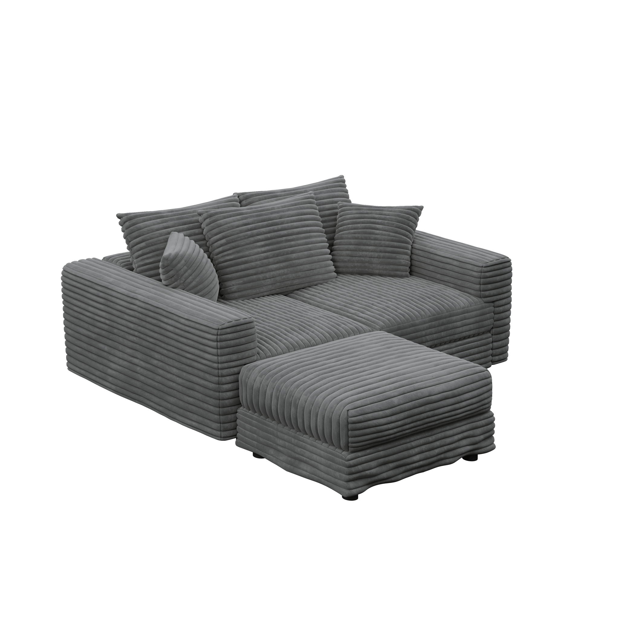 Deep Seat Convertible Sofa With Soft Pillows And Ottomans